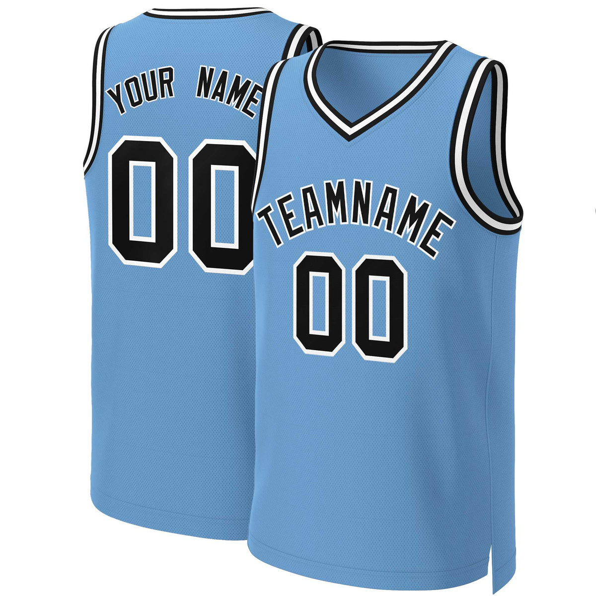 Benutzerdefinierte Hellblau Schwarz-Weiß Klassische Tops Basketball Jersey