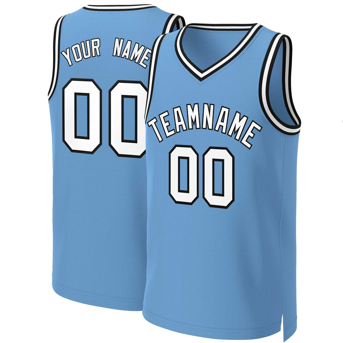 Benutzerdefinierte Hellblau Weiß-Schwarz Klassische Tops Basketball Jersey