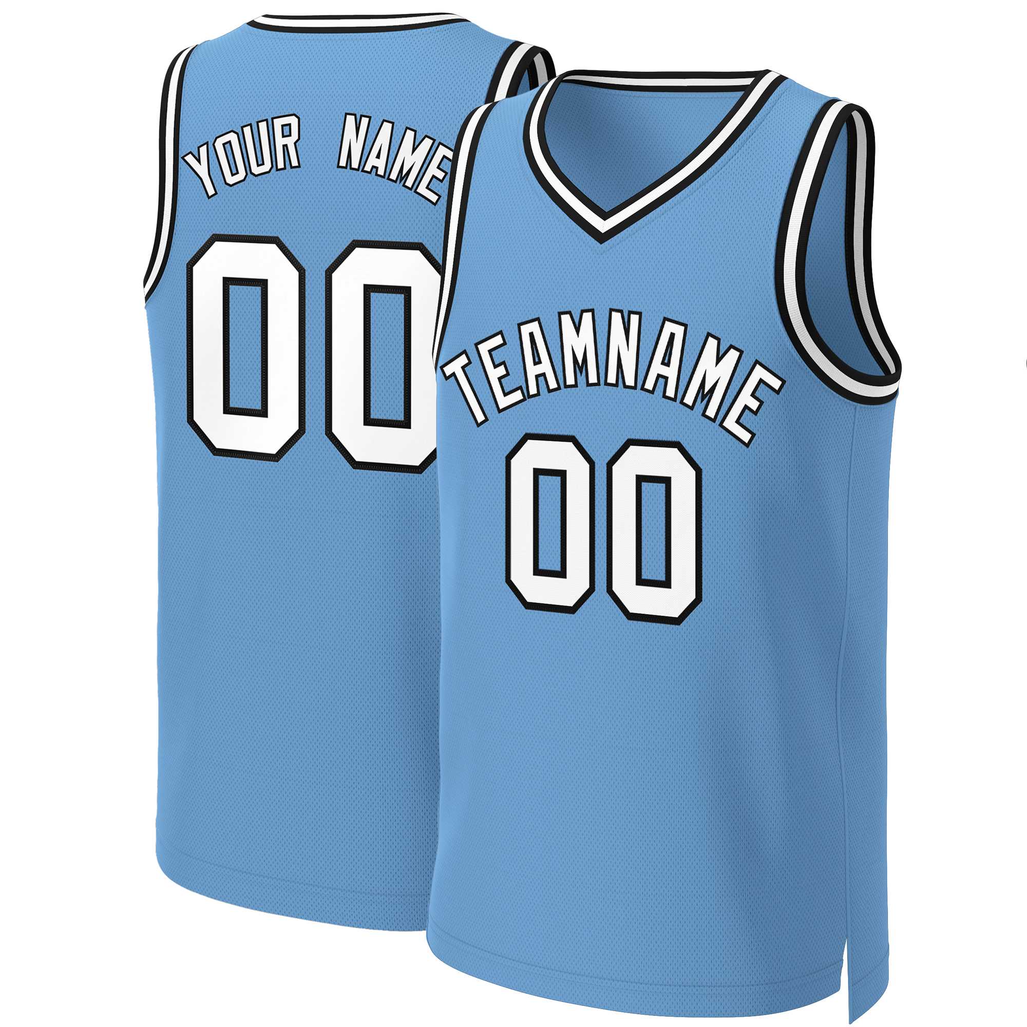 Benutzerdefinierte Hellblau Weiß-Schwarz Klassische Tops Basketball Jersey