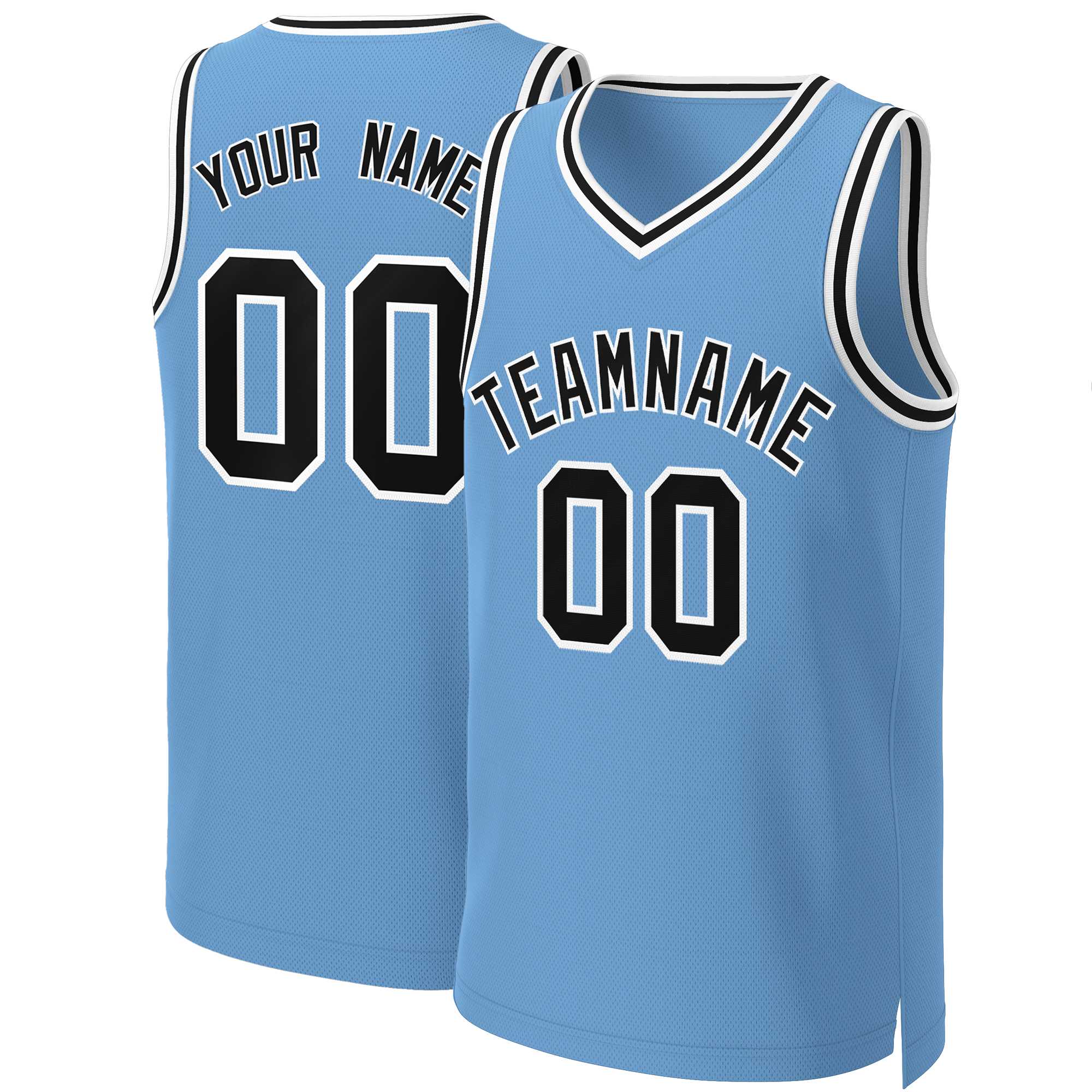 Benutzerdefinierte Hellblau Schwarz-Weiß Klassische Tops Basketball Jersey