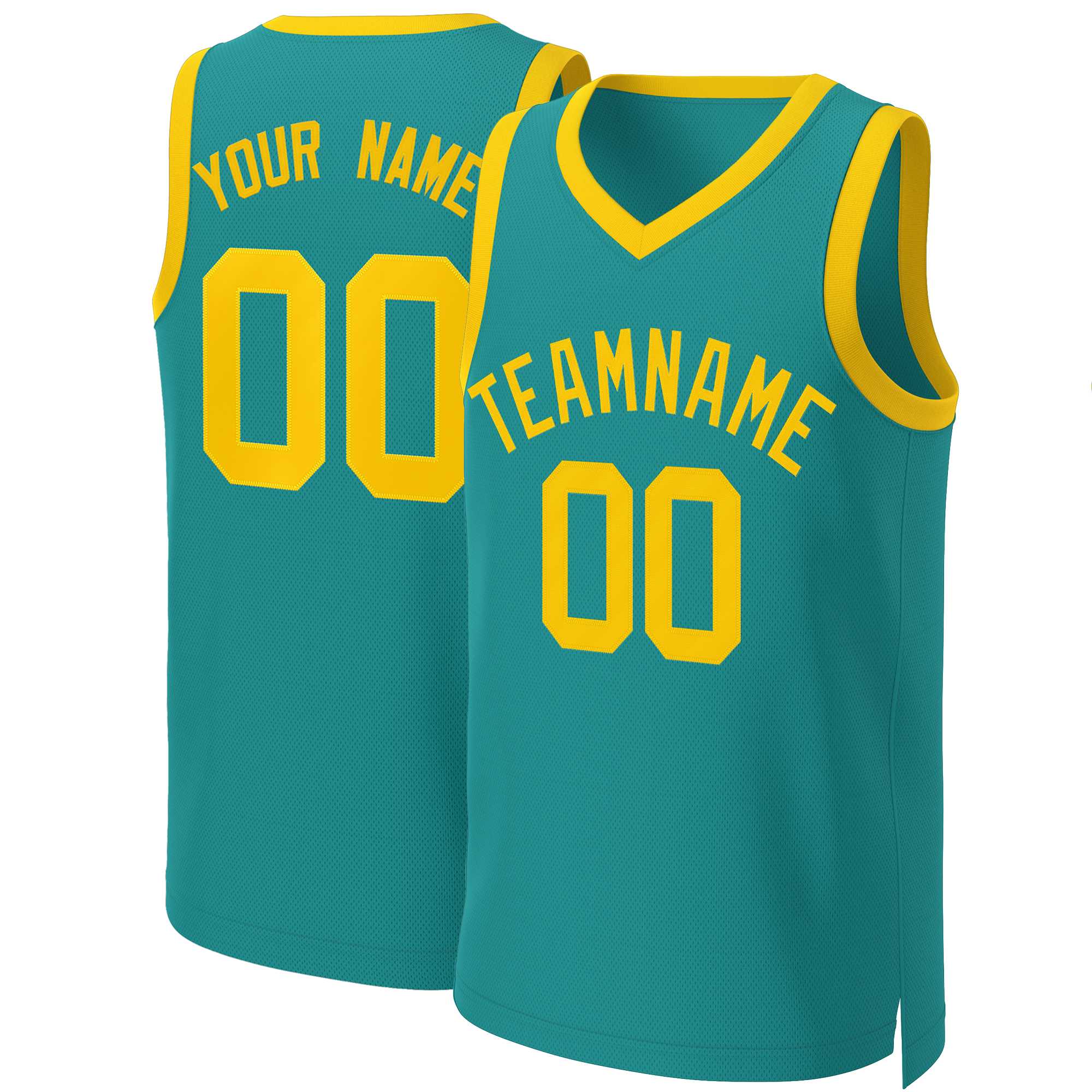 Benutzerdefinierte Teal Gelb Classic Tops Basketball Jersey