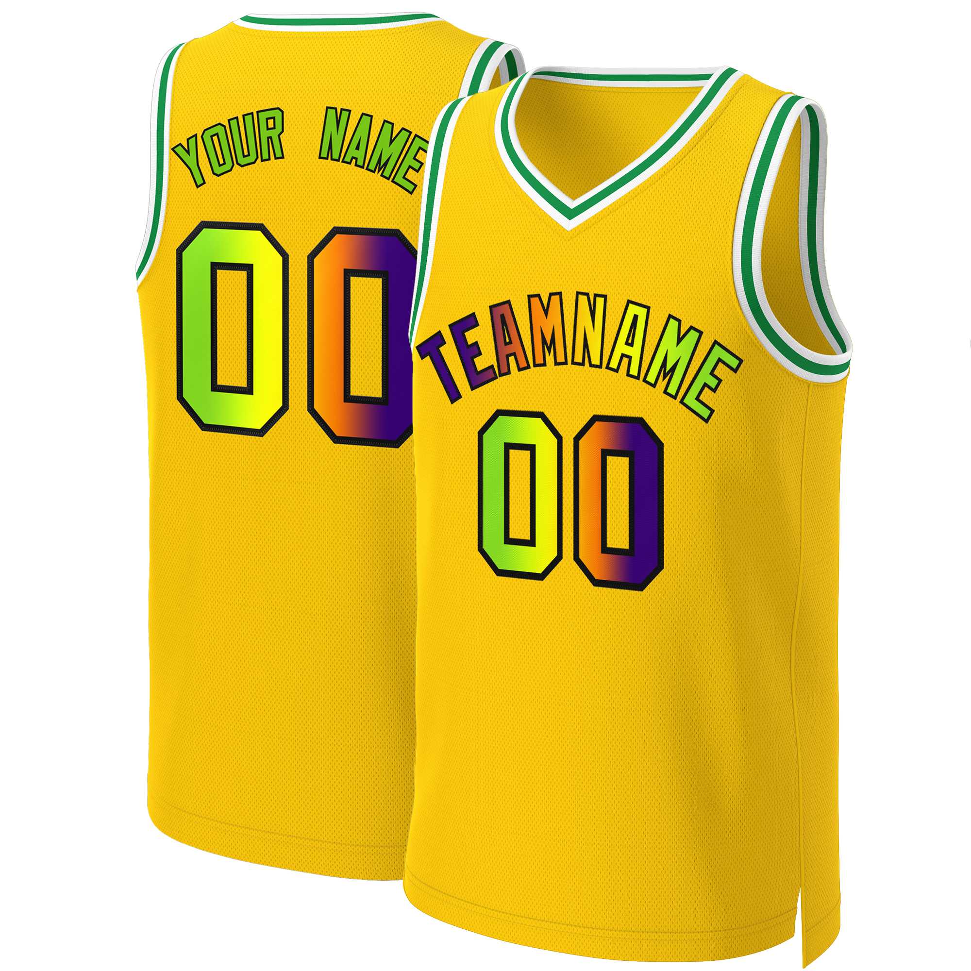 Maillot de basket-ball personnalisé jaune violet-noir classique dégradé de mode