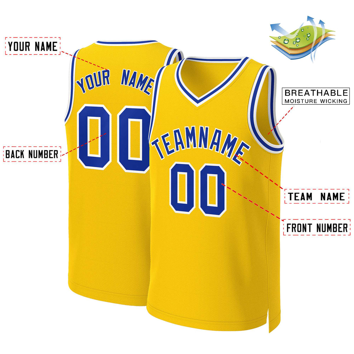 Custom Yellow Royal-White Classic Tops Basketball Jersey