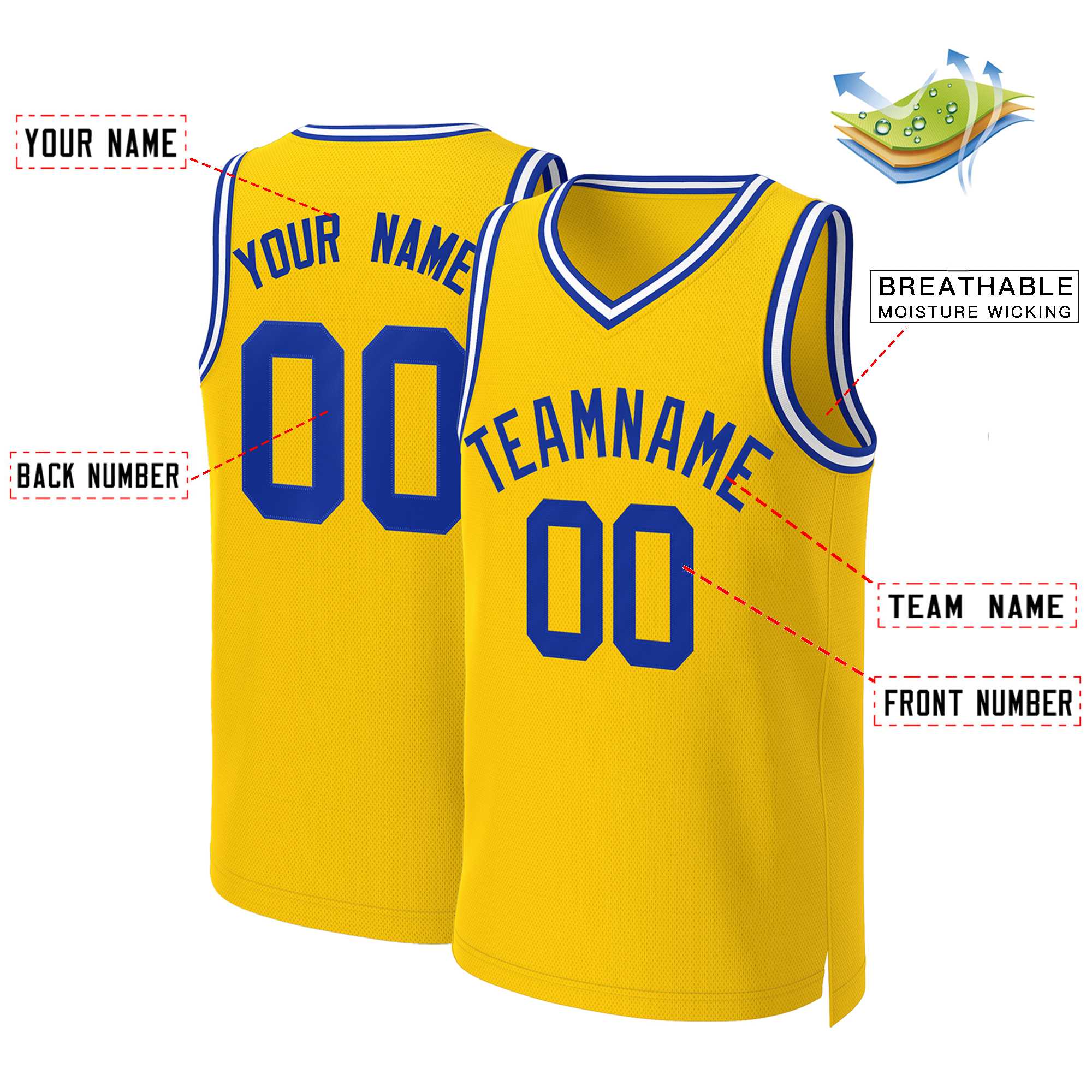 Maillot de basket-ball classique Royal jaune personnalisé