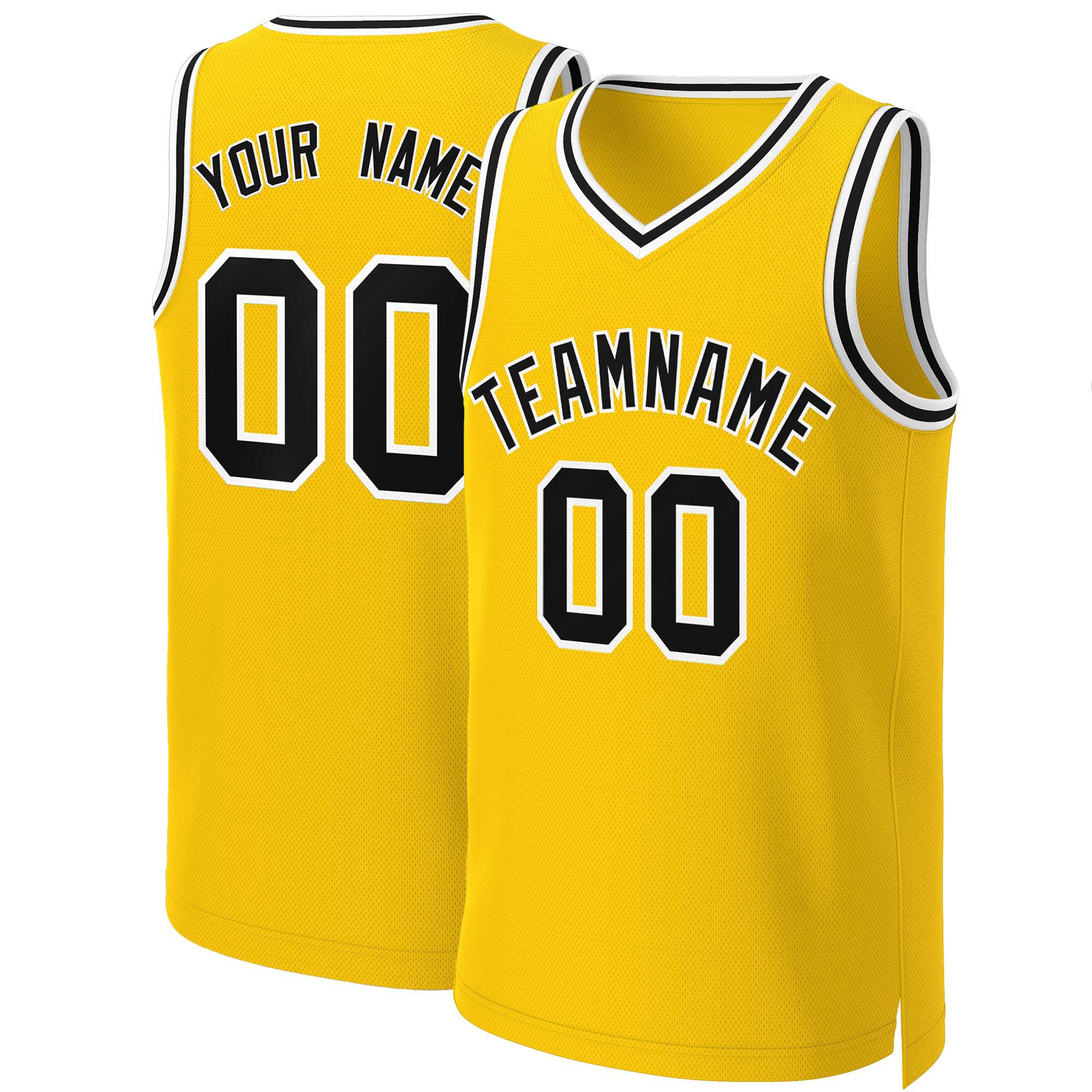 Maillot de basket-ball classique personnalisé jaune noir et blanc