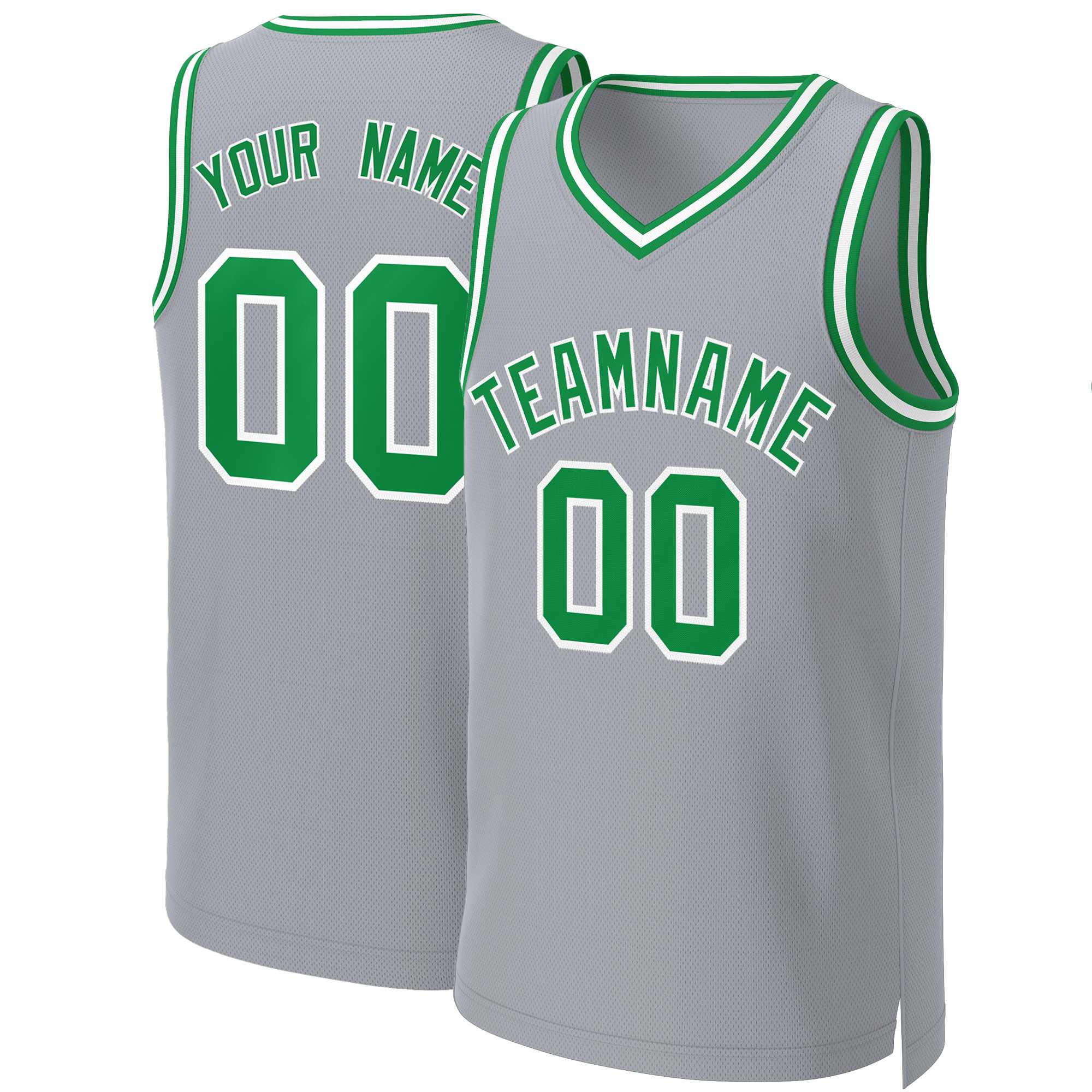 Benutzerdefinierte grau Kelly grün-weiß Classic Tops Basketball Jersey