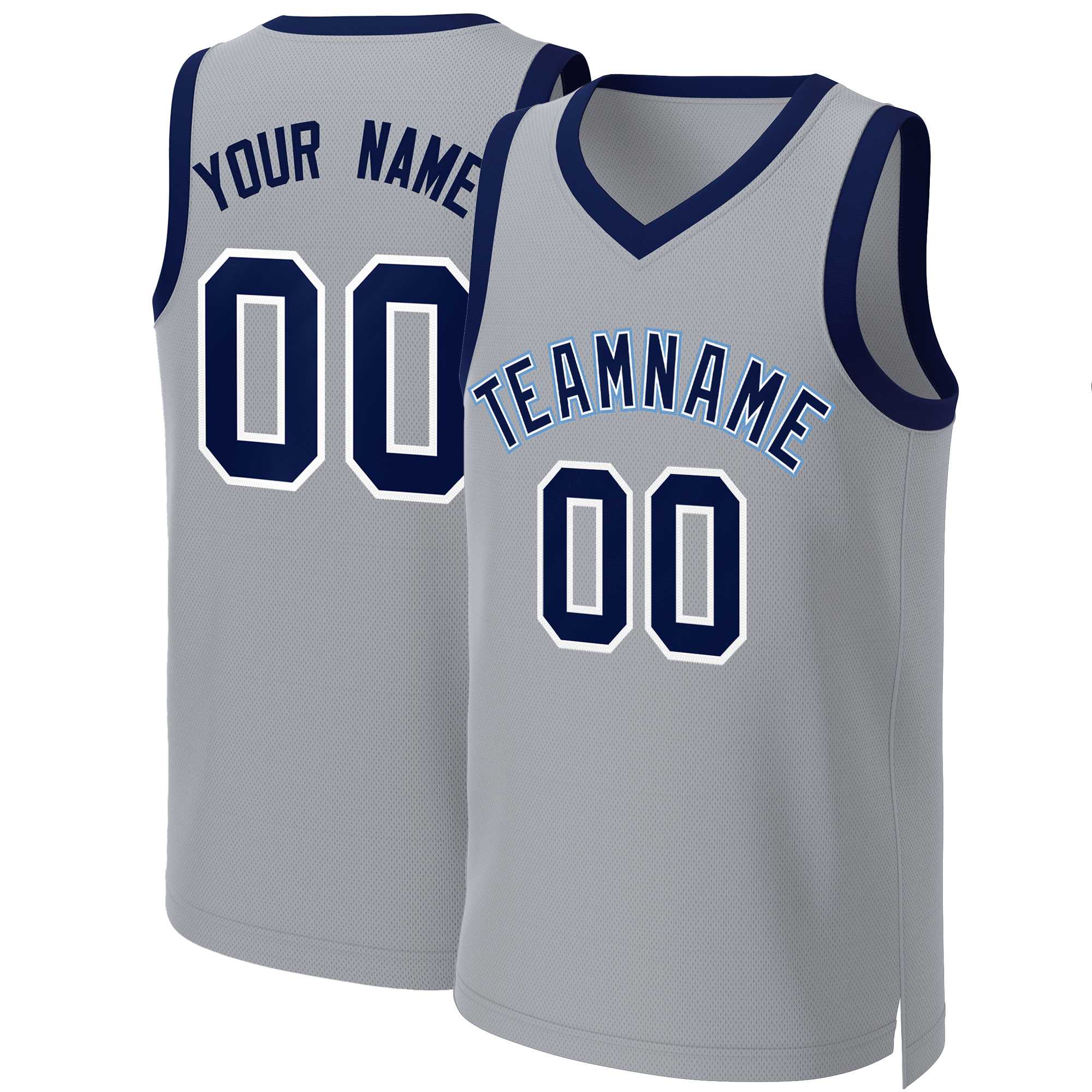 Benutzerdefinierte grau marineblau-weiß Classic Tops Basketball Jersey