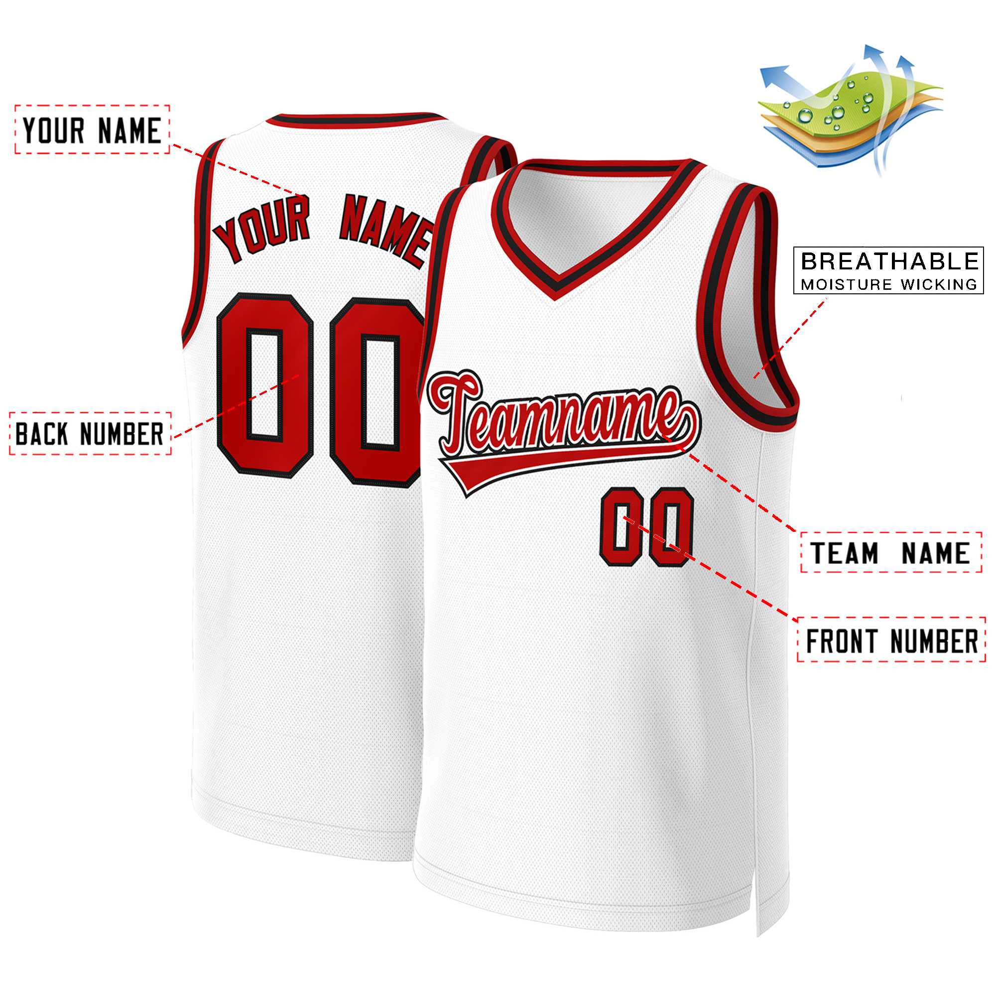 Custom White Red Classic Tops Basketball Jersey | KXKSHOP