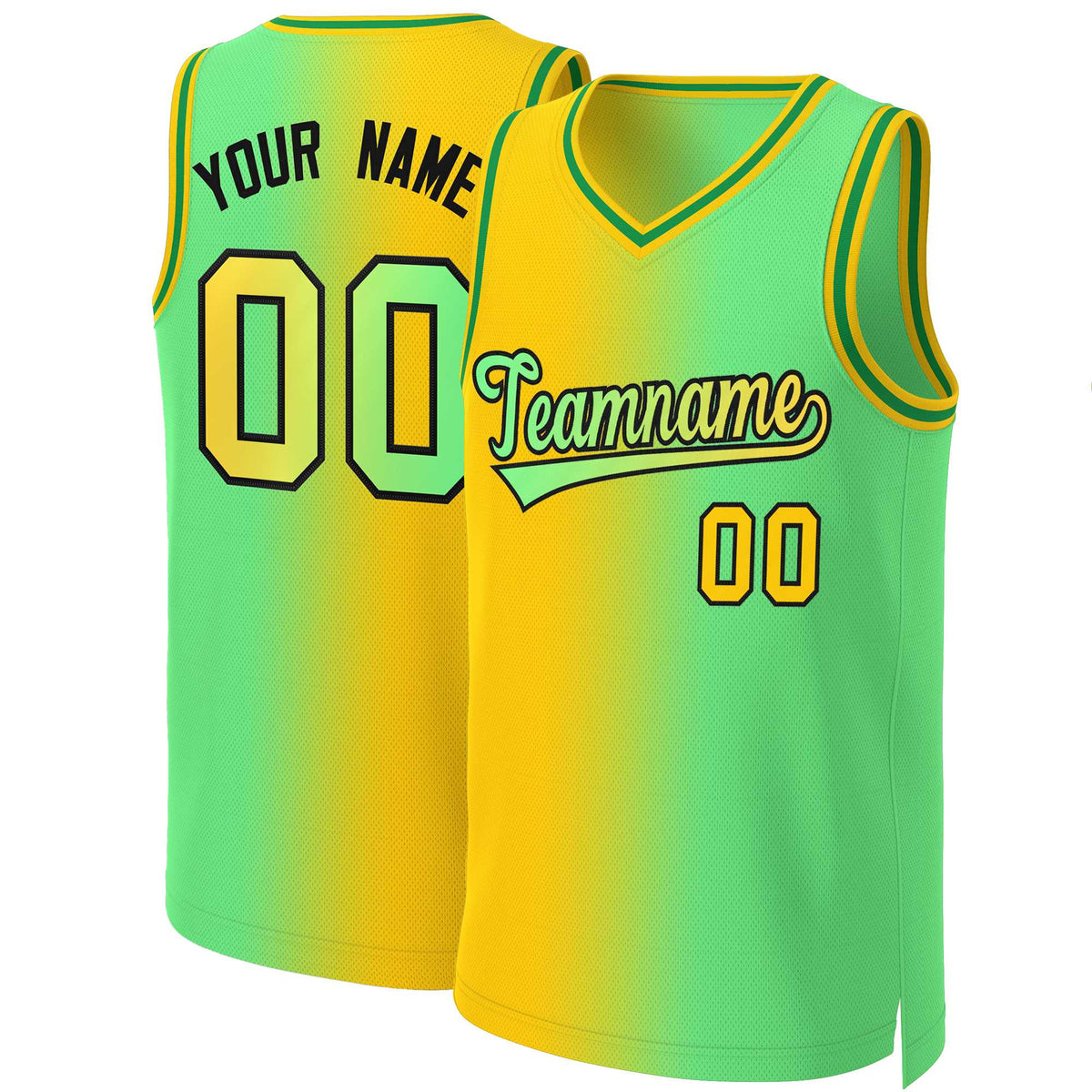 Custom Yellow Neon Green-Black Gradient Fashion Tops Basketball Jersey | KXKSHOP