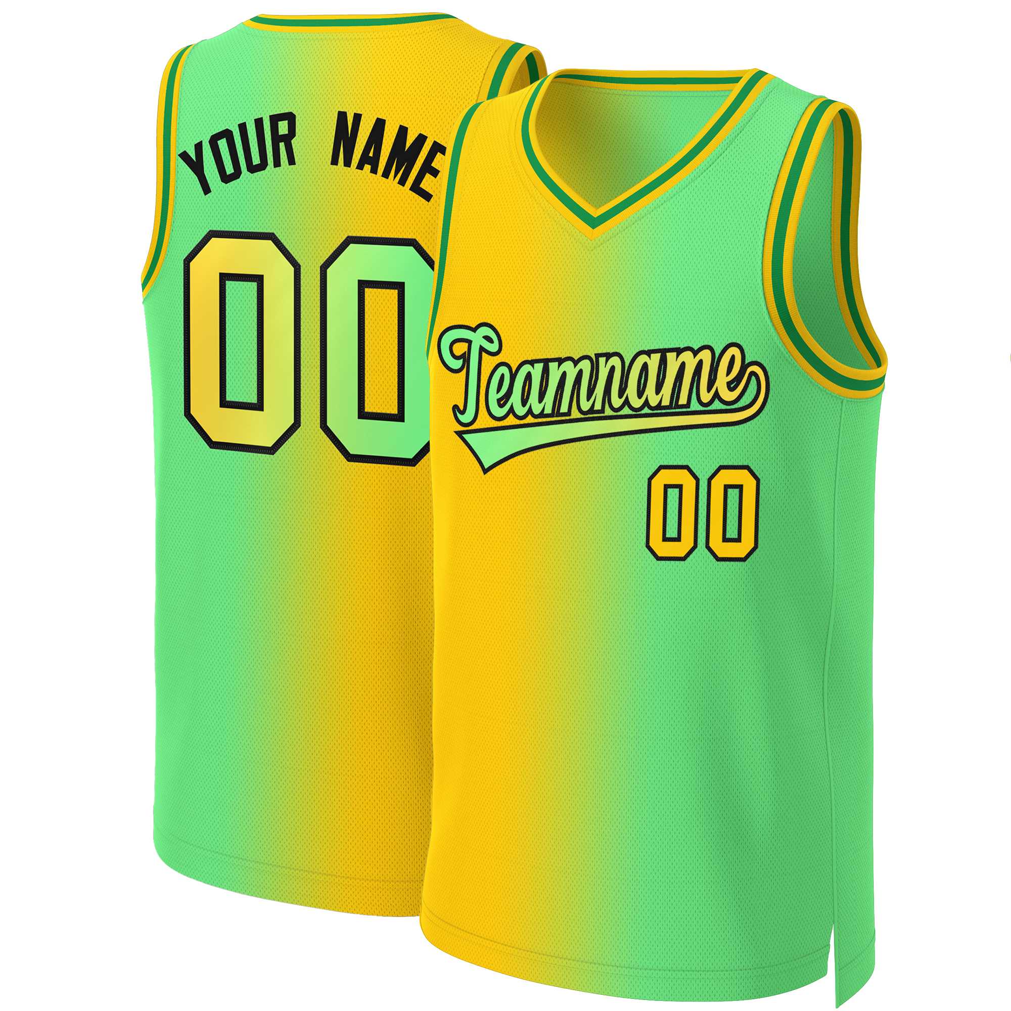 Custom Yellow Neon Green-Black Gradient Fashion Tops Basketball Jersey | KXKSHOP