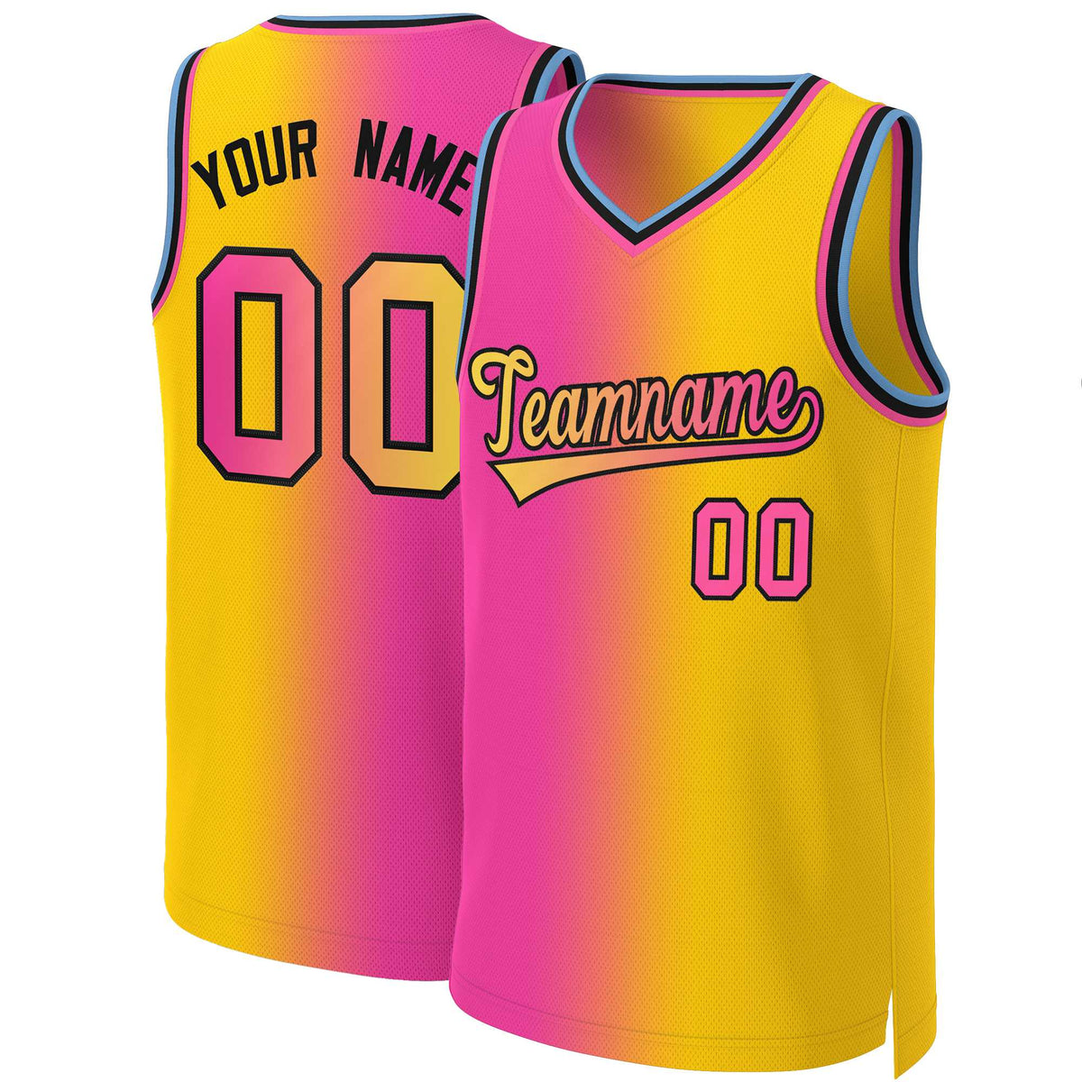 Custom Pink Yellow-Black Gradient Fashion Tops Basketball Jersey | KXKSHOP