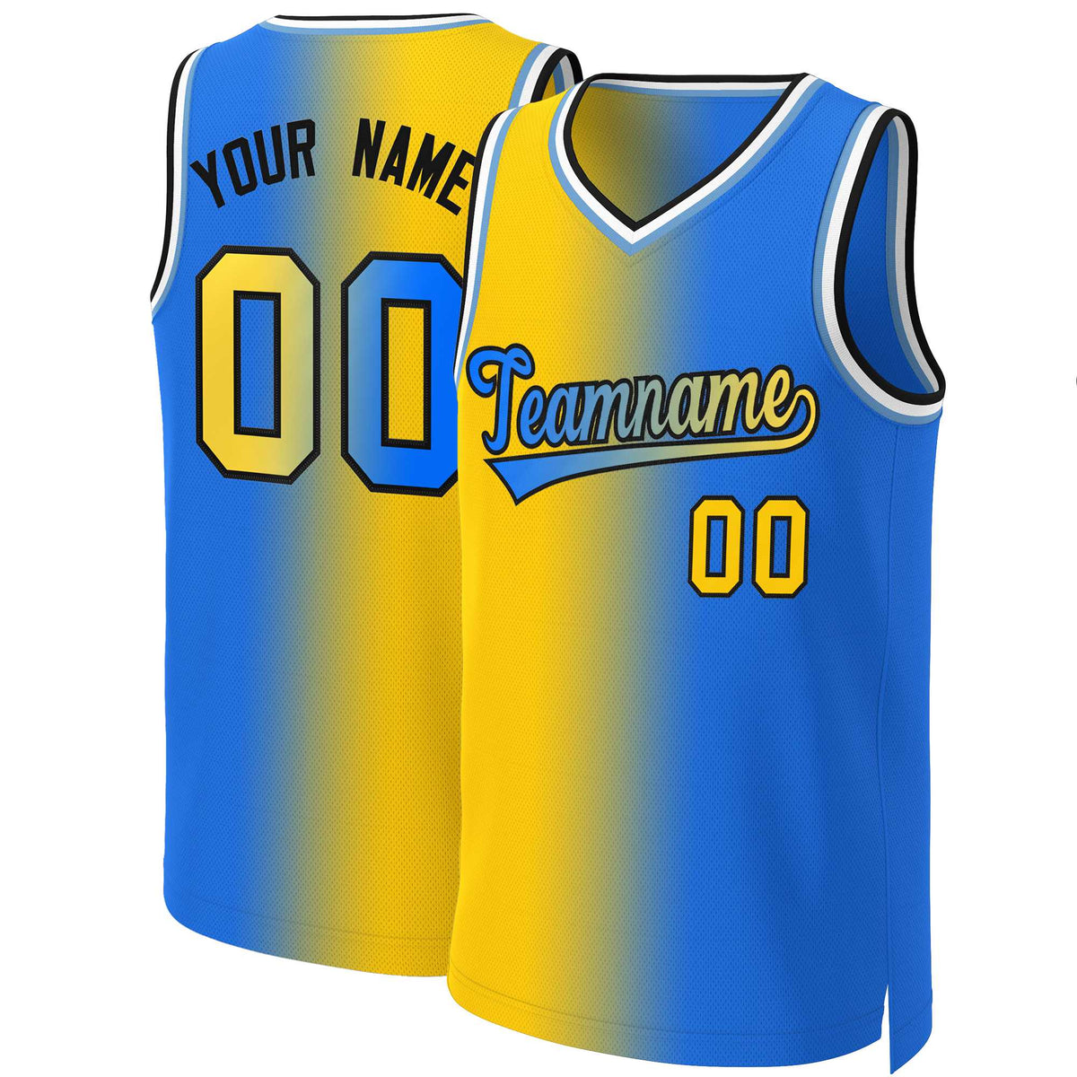 Custom Yellow Blue-Black Gradient Fashion Tops Basketball Jersey | KXKSHOP
