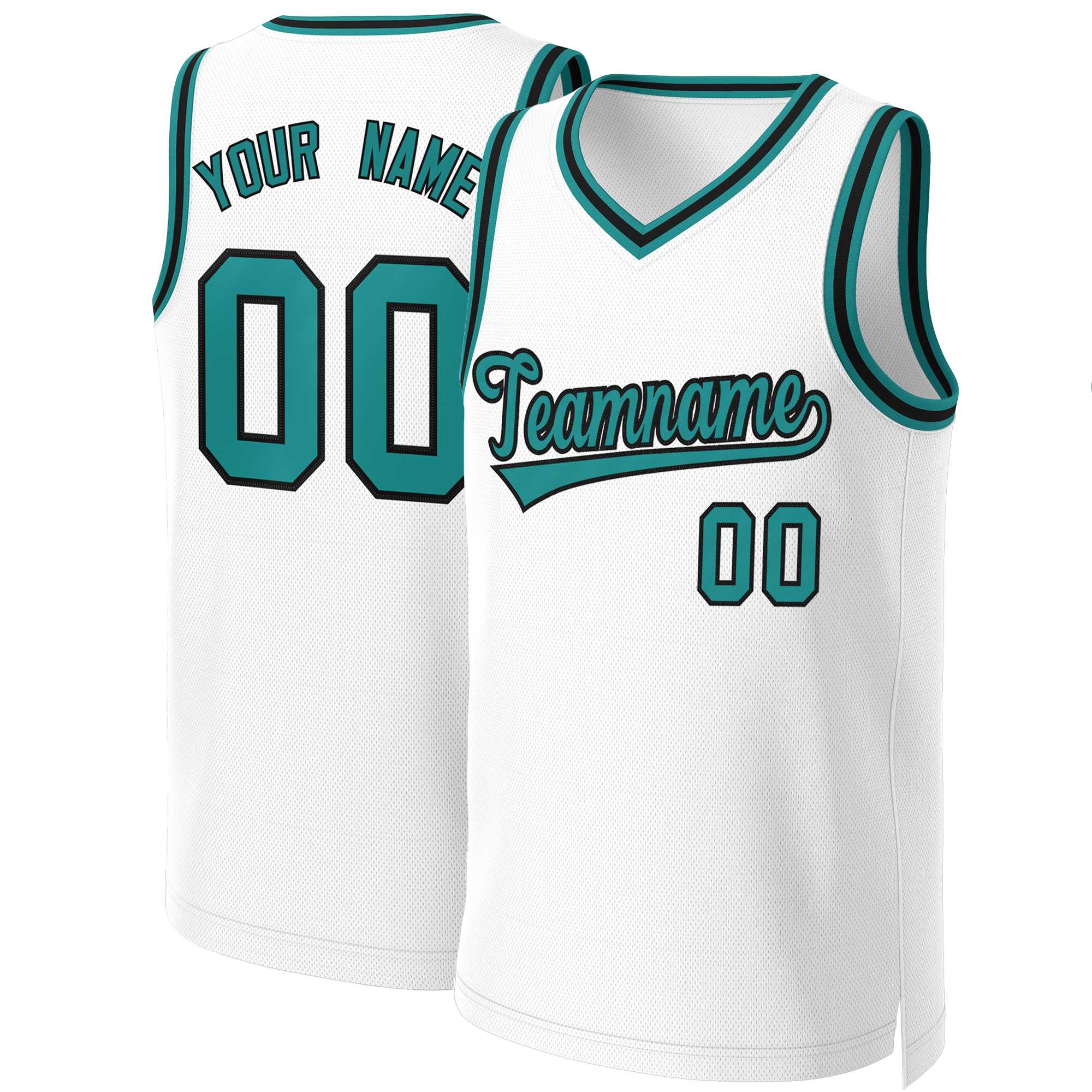 Custom White Teal-Black Classic Tops Basketball Jersey | KXKSHOP