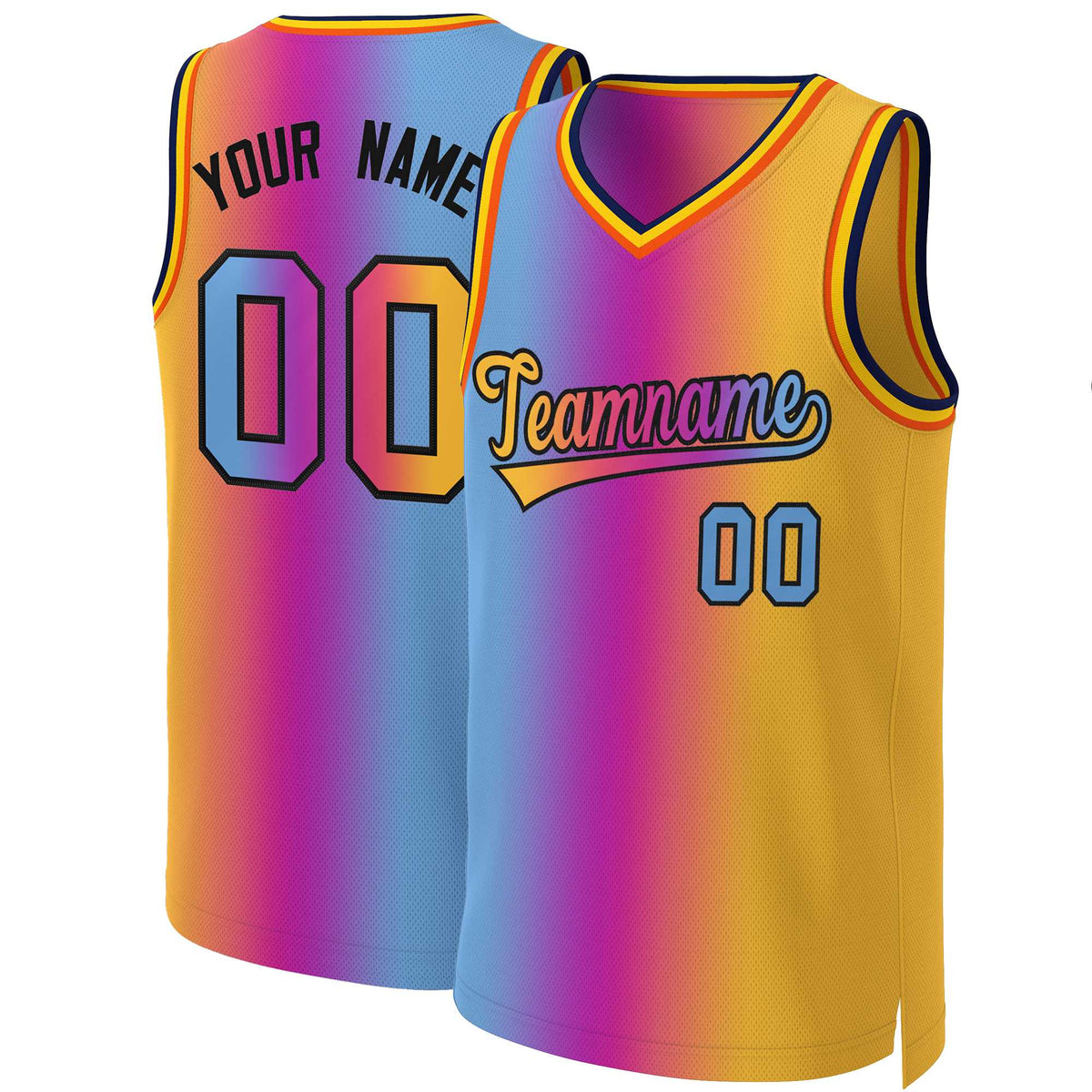 Custom Pink Yellow-Black Gradient Fashion Tops Basketball Jersey | KXKSHOP