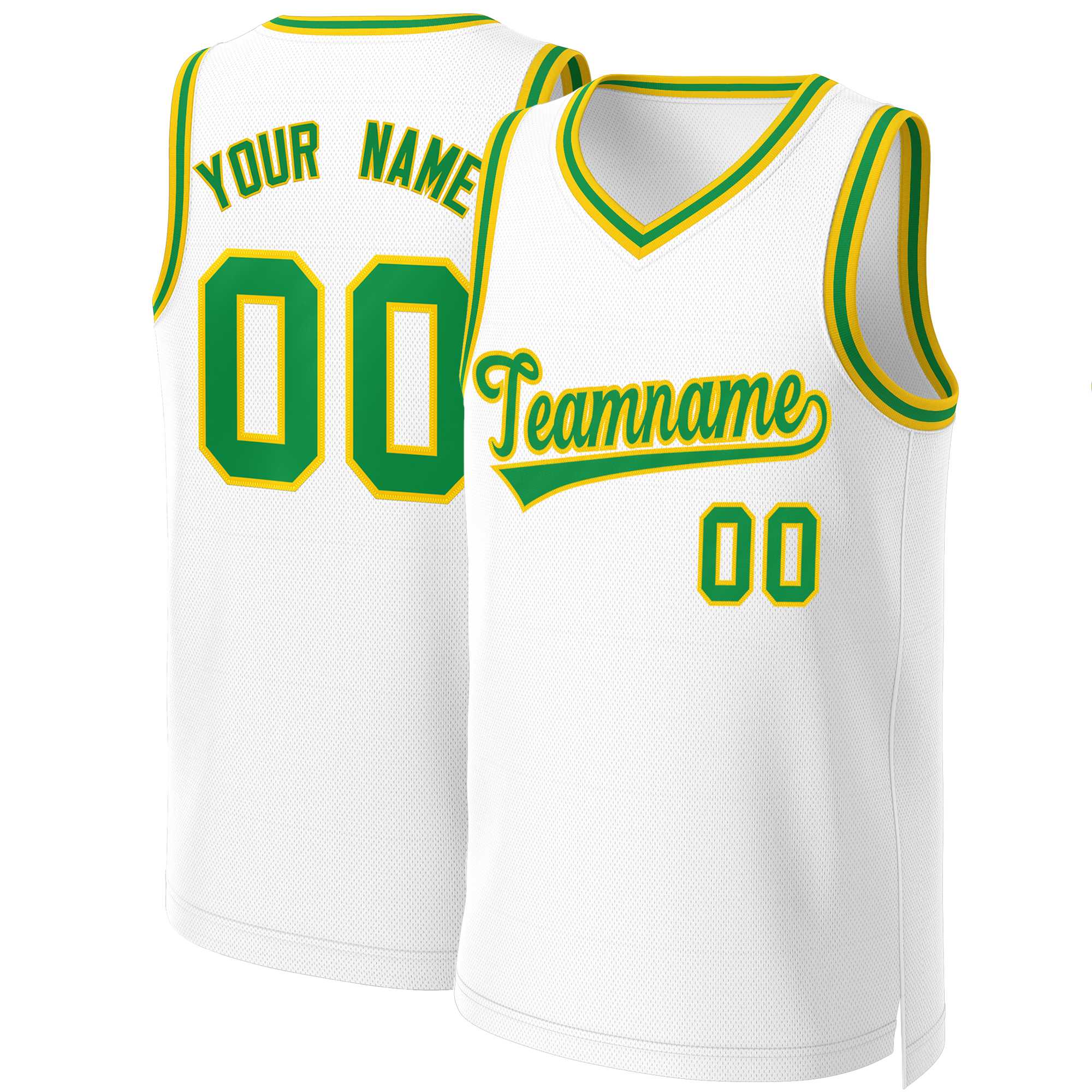 Custom White Green-Yellow Classic Tops Basketball Jersey | KXKSHOP