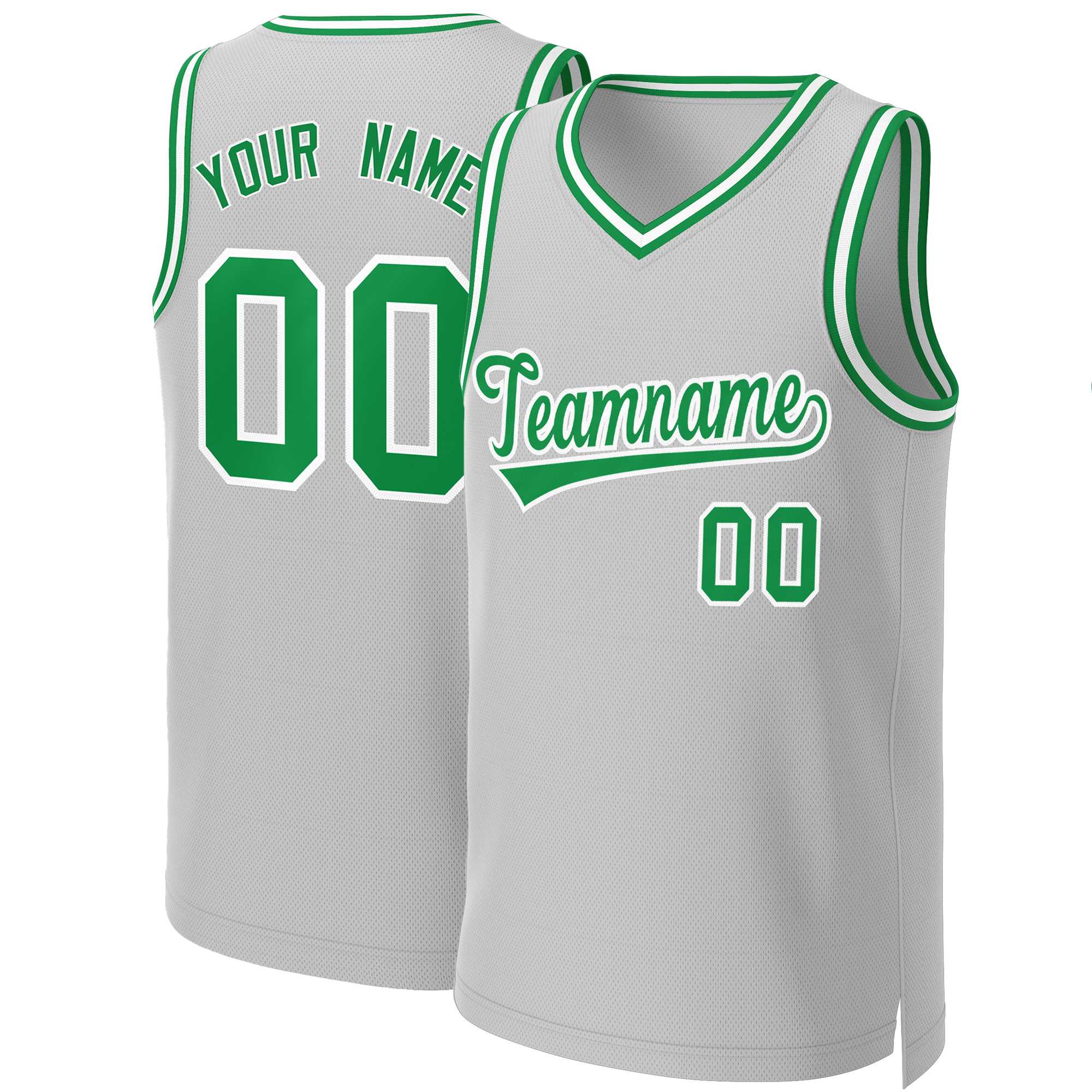 Custom Gray Kelly Green-White Classic Tops Basketball Jersey | KXKSHOP