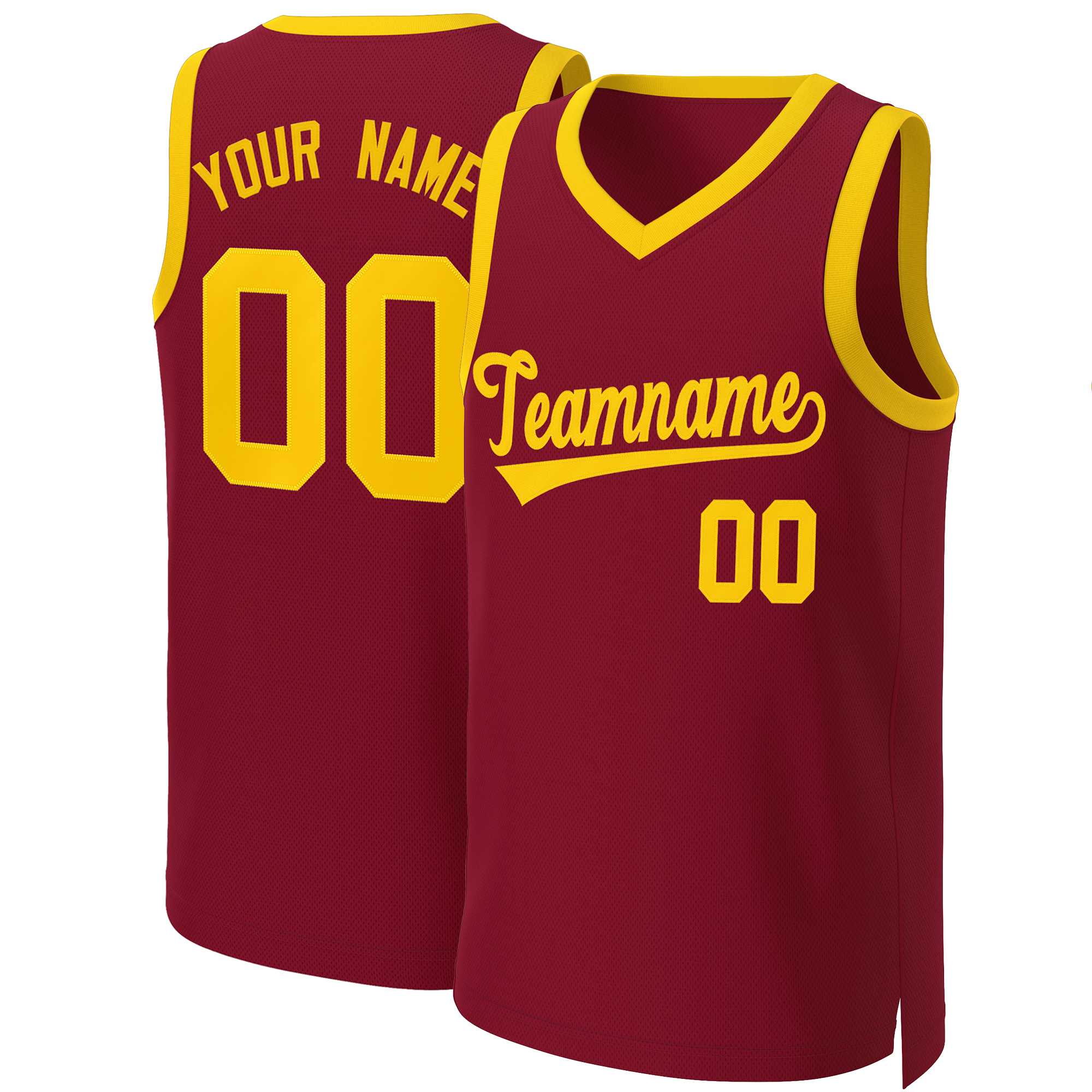 Custom Maroon Yellow Classic Tops Basketball Jersey | KXKSHOP