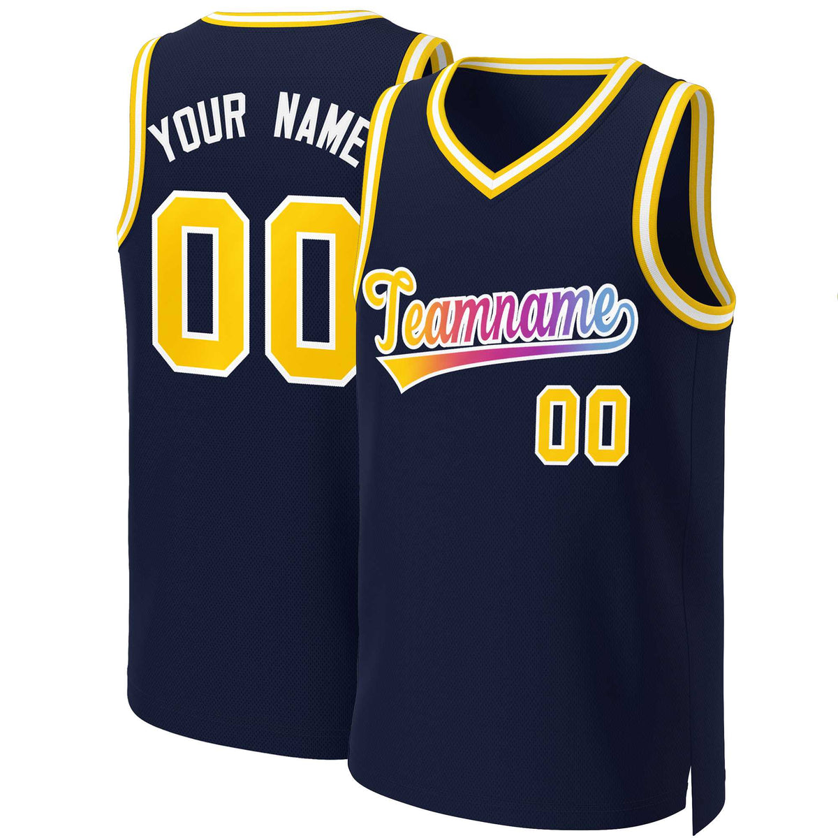 Custom Navy Yellow-White Classic Gradient Fashion Tops Basketball Jersey | KXKSHOP