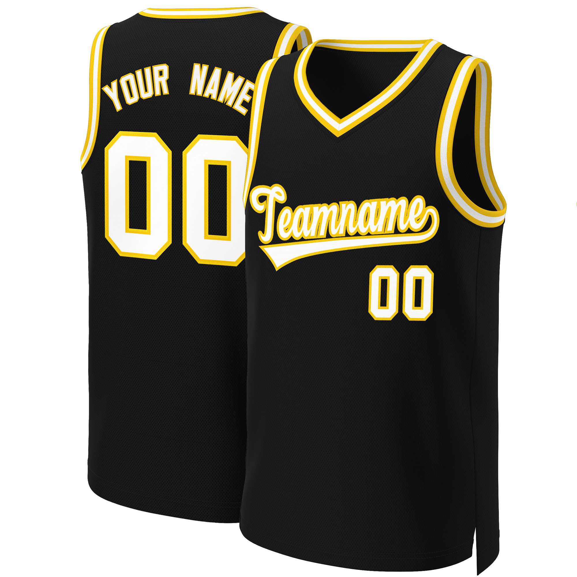 Custom Black White-Yellow Classic Tops Basketball Jersey | KXKSHOP