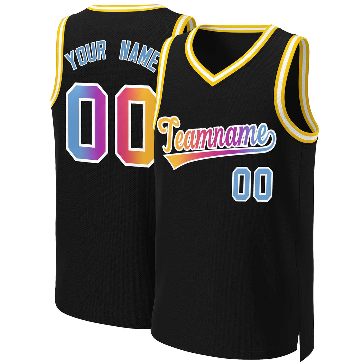 Custom Black Yellow-White Classic Gradient Fashion Tops Basketball Jersey | KXKSHOP