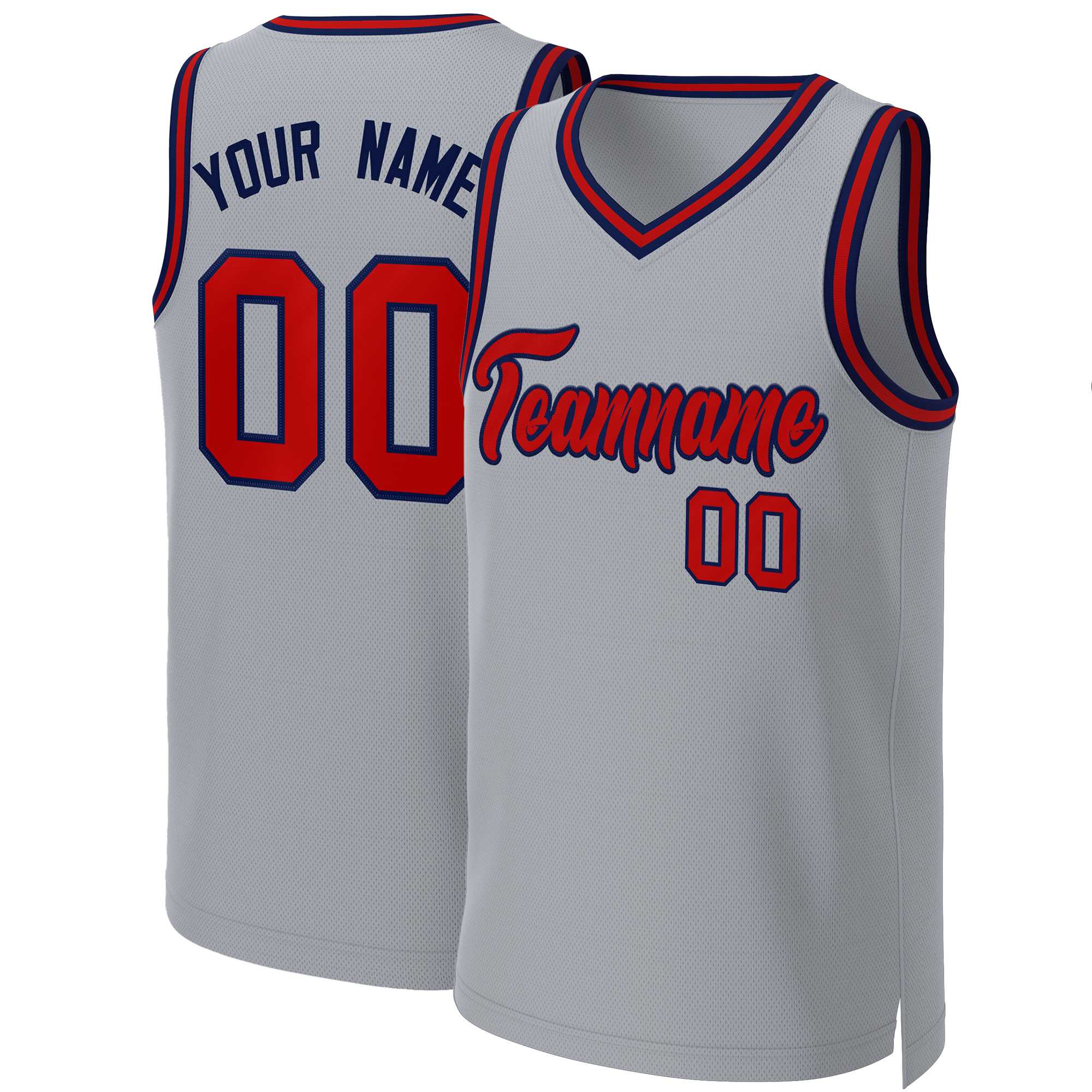 Benutzerdefinierte grau rot-marineblau Classic Tops Basketball Jersey