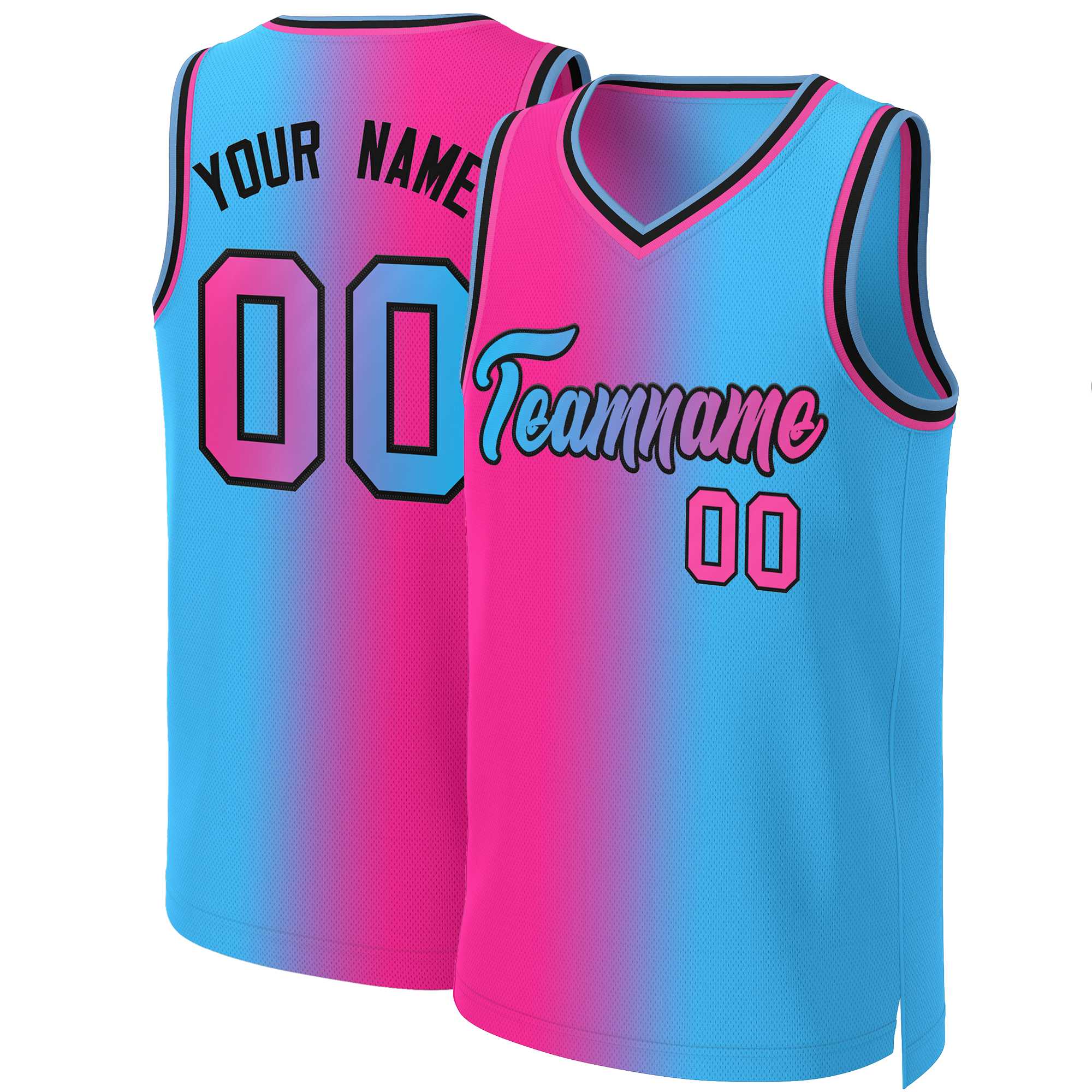 Maillot de basket-ball personnalisé dégradé rose bleu-noir