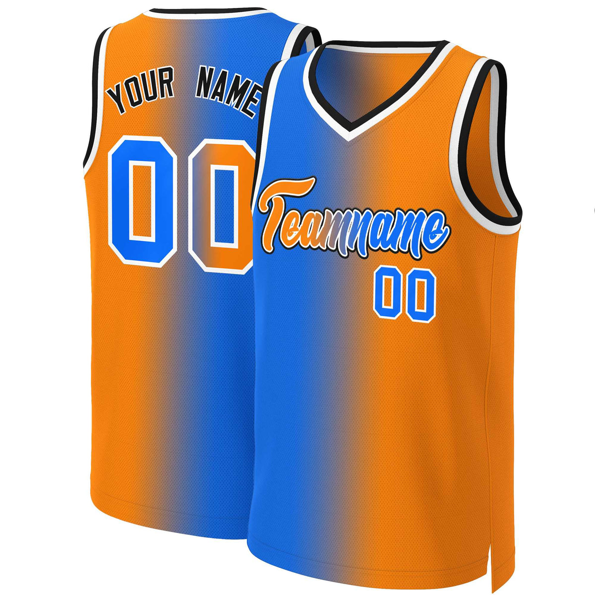 Maillot de basket-ball personnalisé dégradé bleu orange-blanc