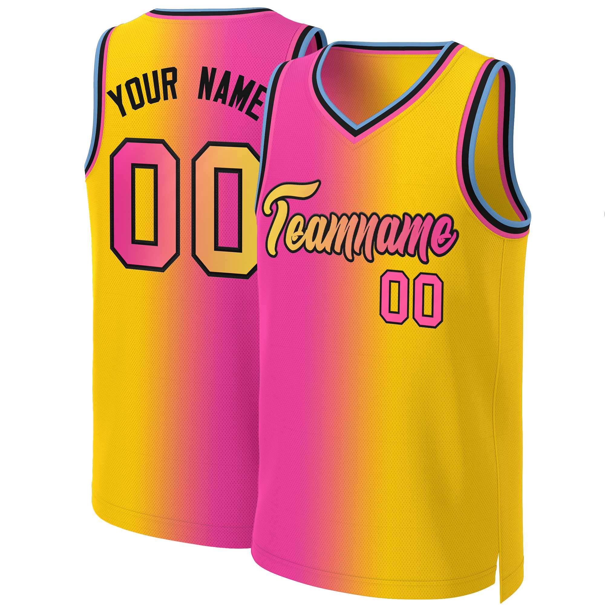 Maillot de basket-ball personnalisé dégradé rose jaune-noir
