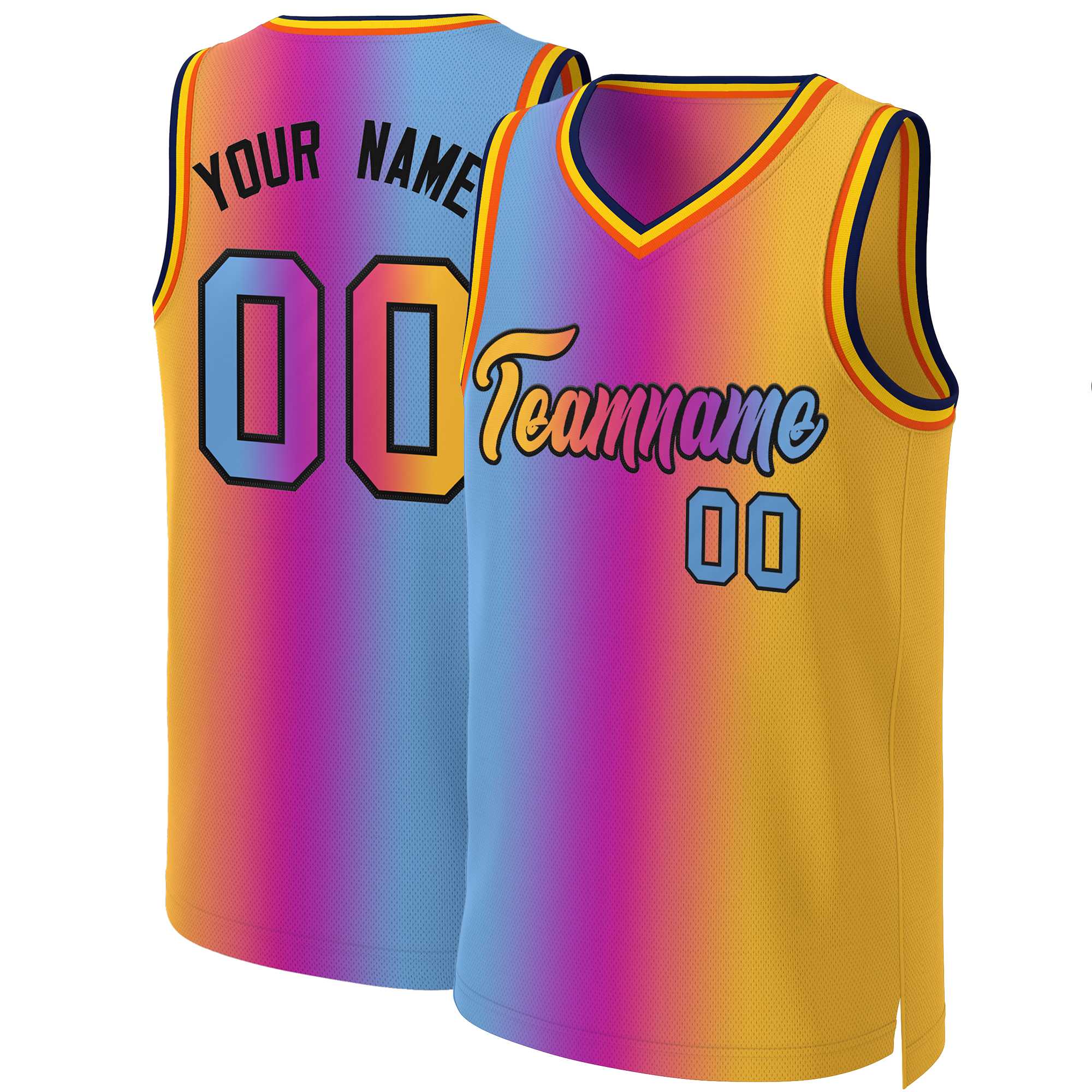 Maillot de basket-ball personnalisé dégradé rose jaune-noir