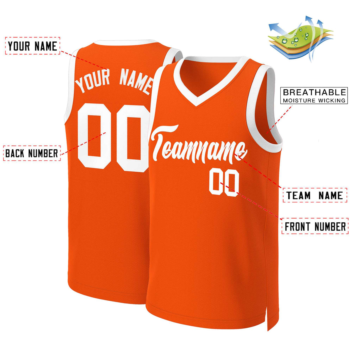 Benutzerdefinierte Orange Weiß Klassische Tops Basketball Jersey