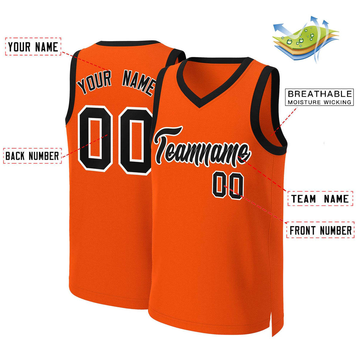 Benutzerdefinierte Orange Schwarz-Weiß Classic Tops Basketball Jersey