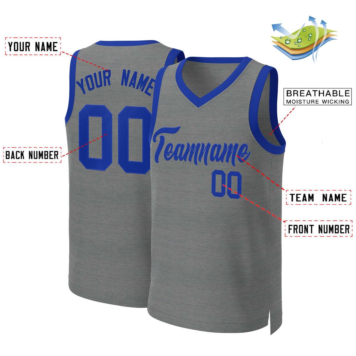 Custom Dark Gray Royal Classic Tops Basketball Jersey