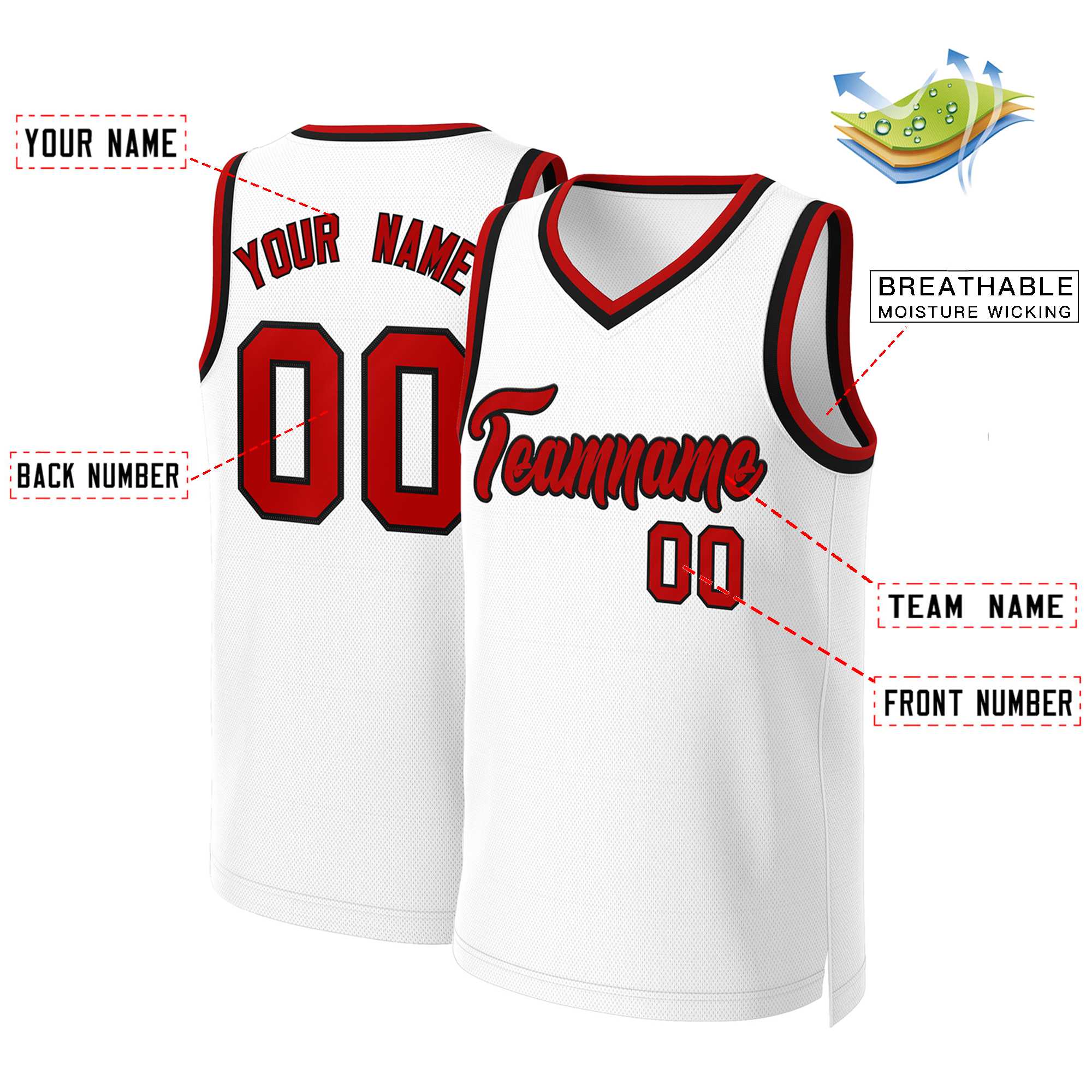 Custom White Red Classic Tops Basketball Jersey | KXKSHOP