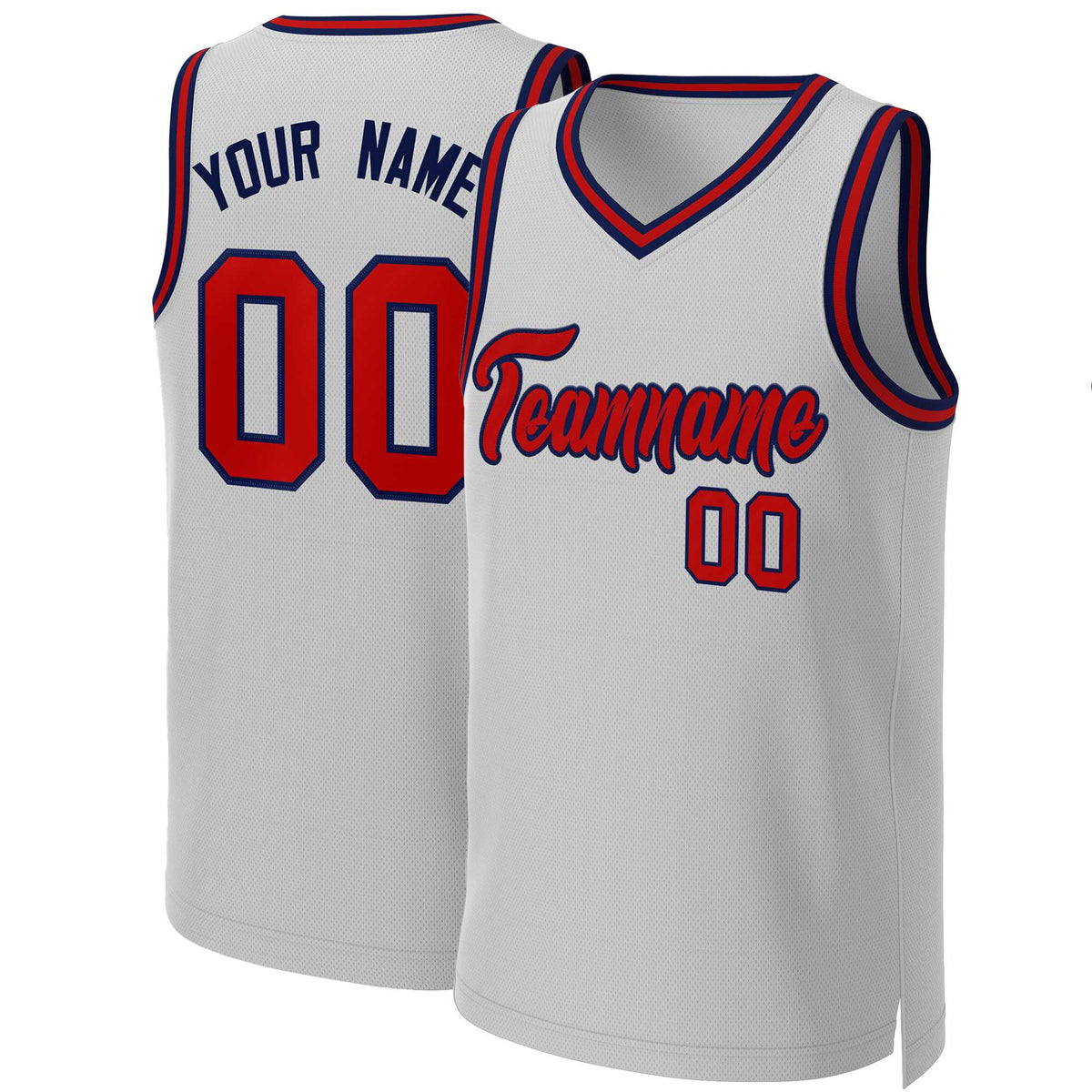 Maillot de basket-ball classique gris rouge-bleu marine personnalisé