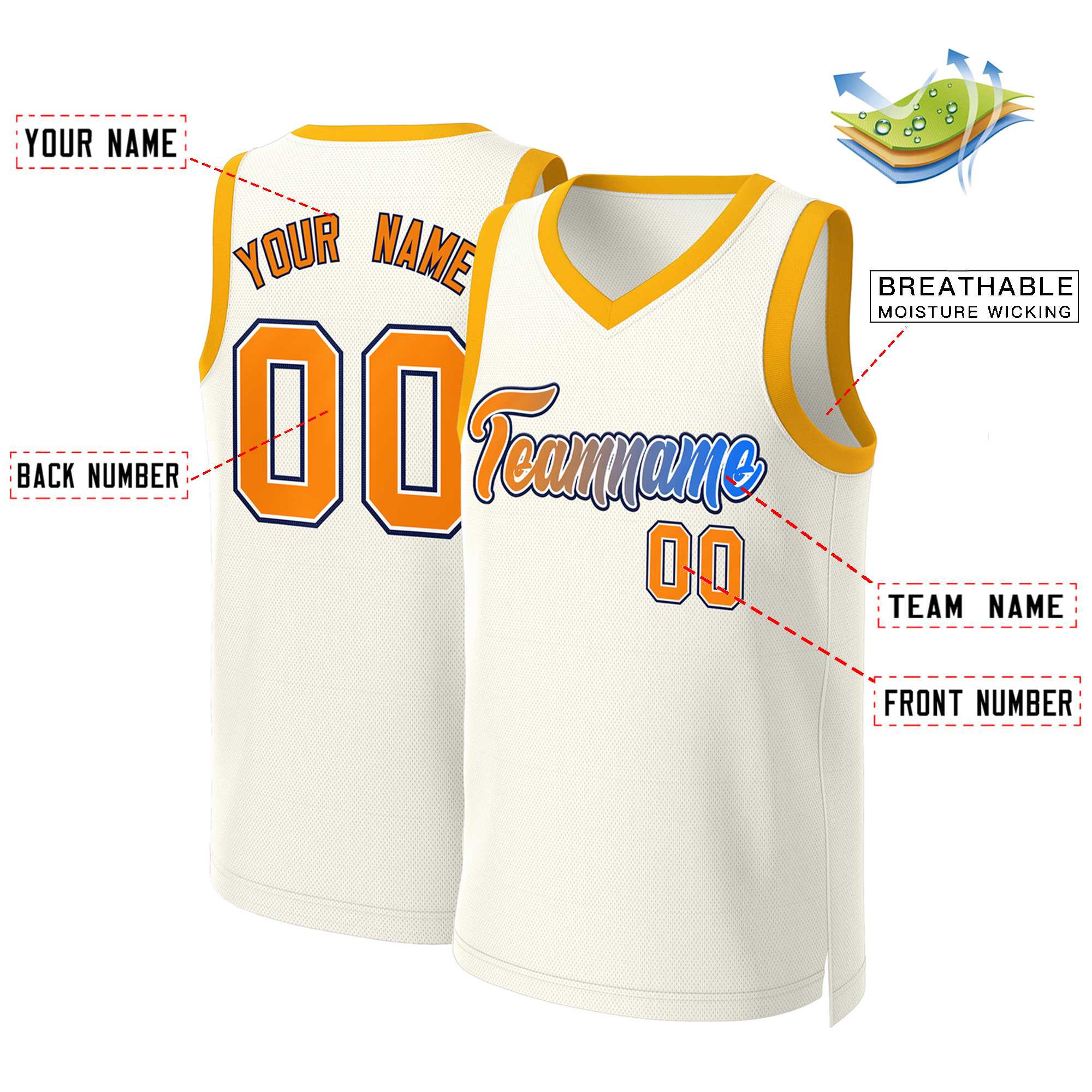 Maillot de basket-ball personnalisé à dégradé classique kaki orange-blanc
