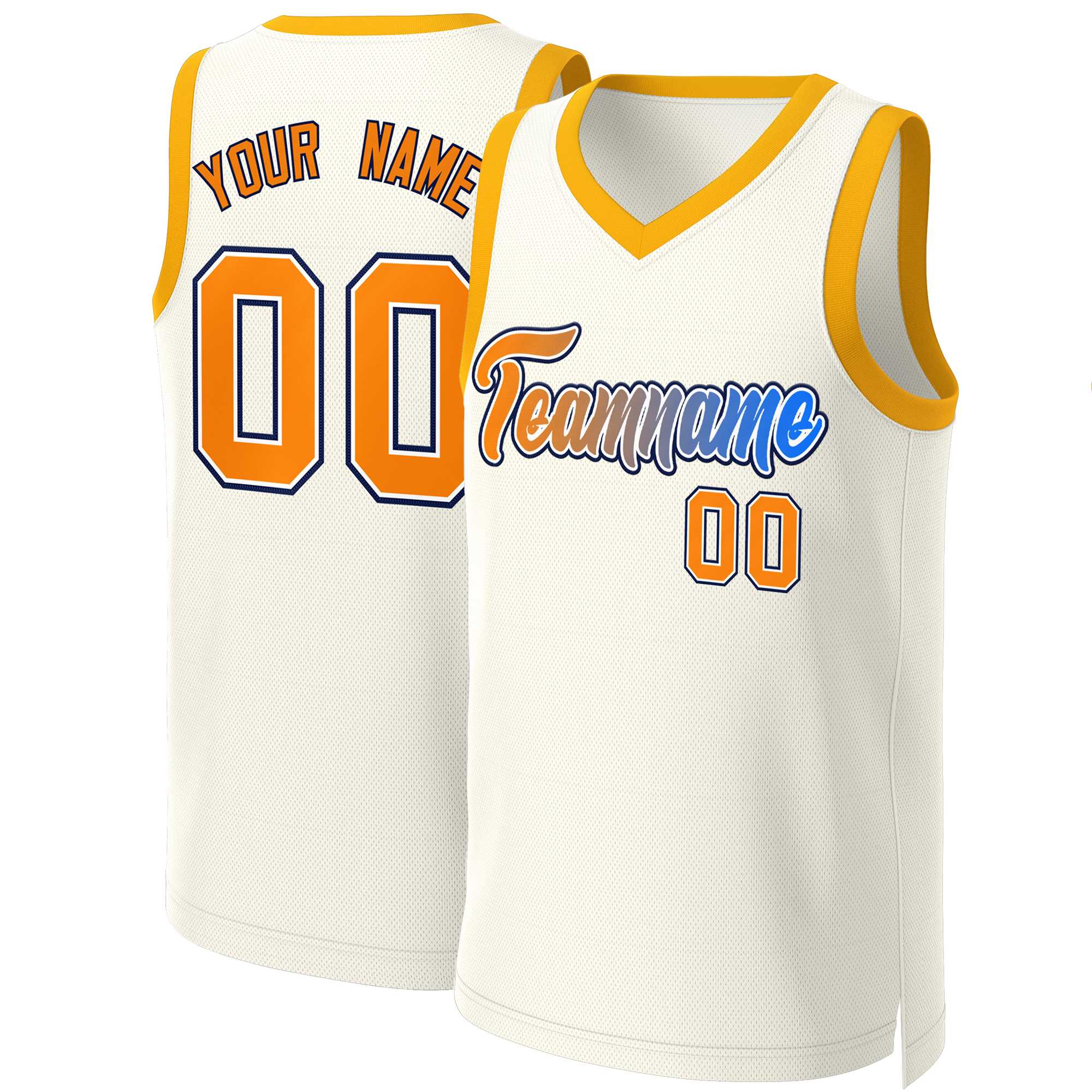 Maillot de basket-ball personnalisé à dégradé classique kaki orange-blanc