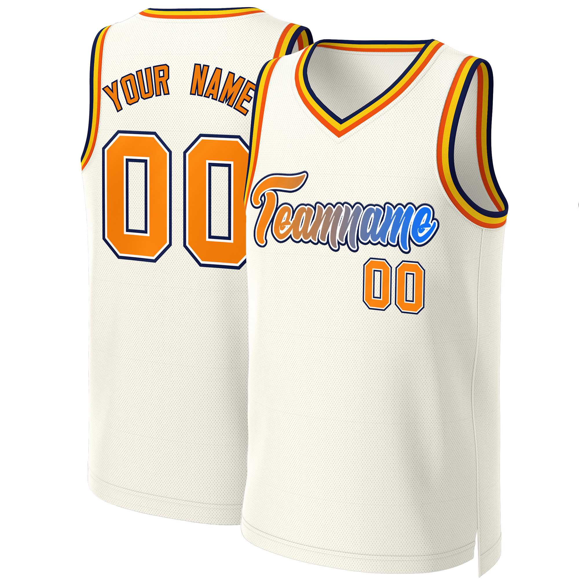 Maillot de basket-ball personnalisé kaki orange-blanc classique dégradé mode hauts
