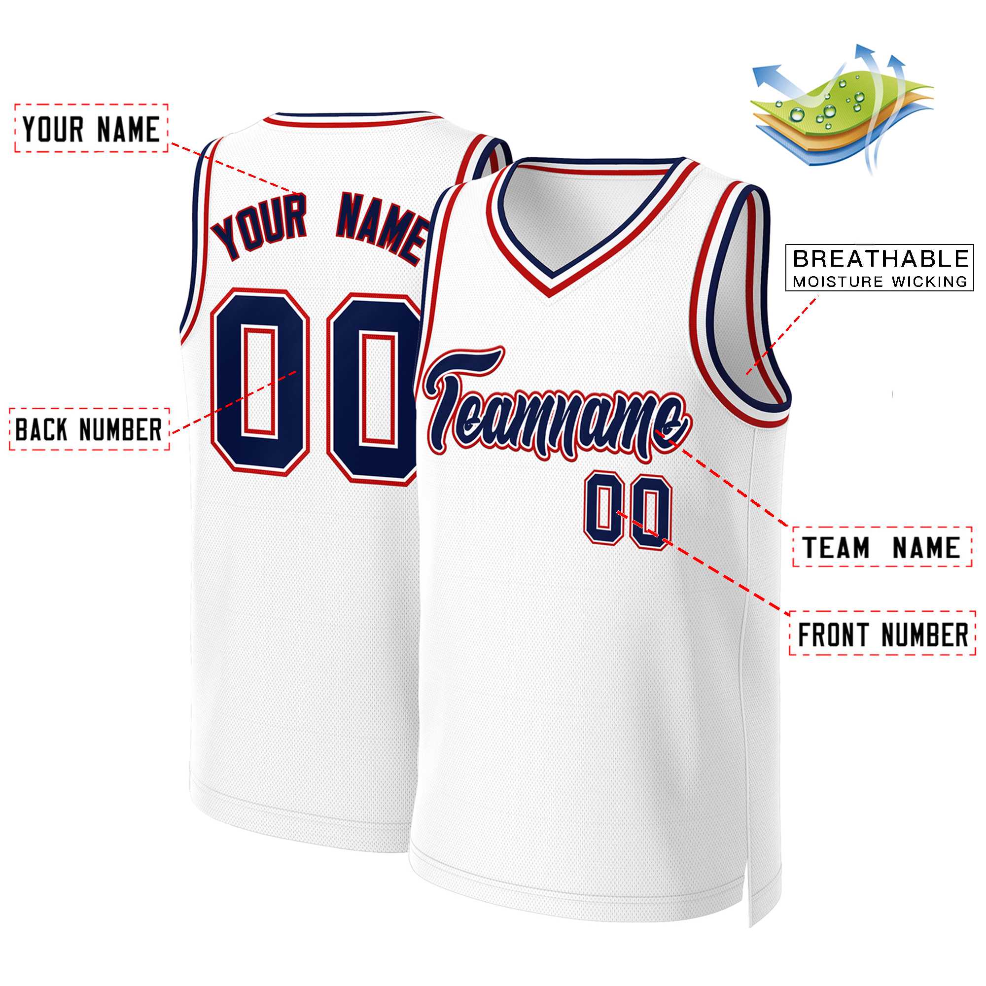 Custom White Red Classic Tops Basketball Jersey | KXKSHOP