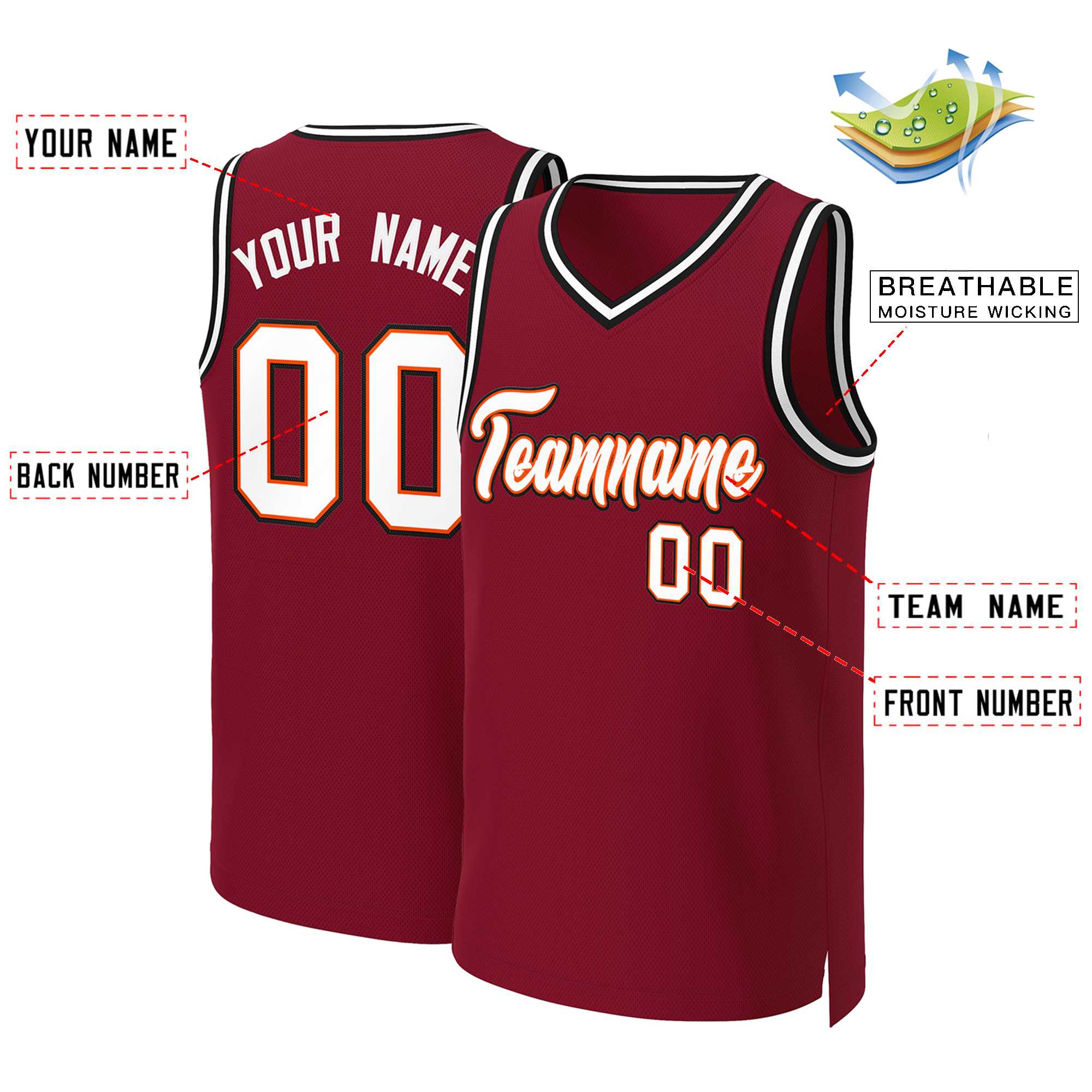 Maillot de basket-ball classique personnalisé marron blanc-orange