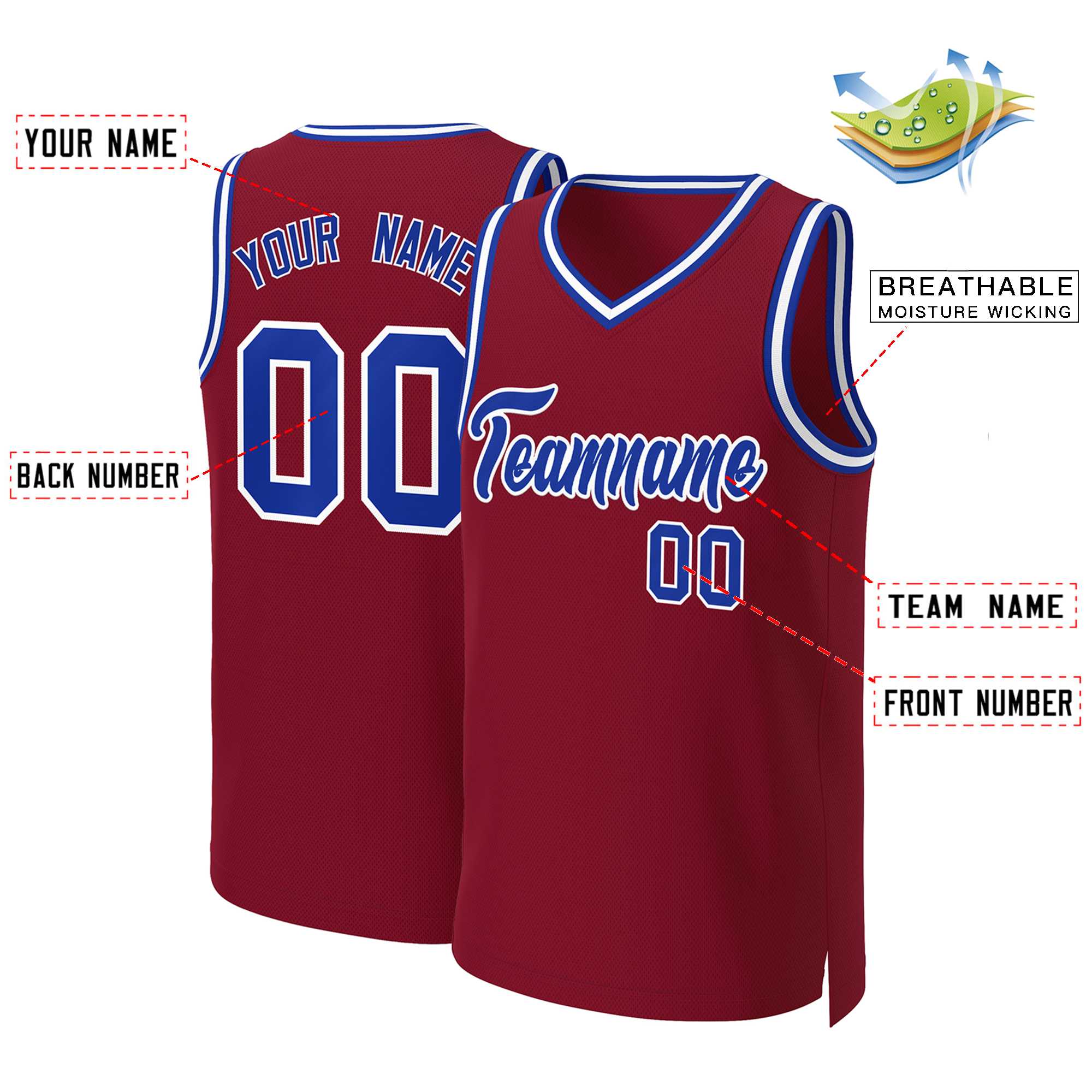 Benutzerdefiniertes Maroon Royal-Weiß Classic Tops Basketballtrikot