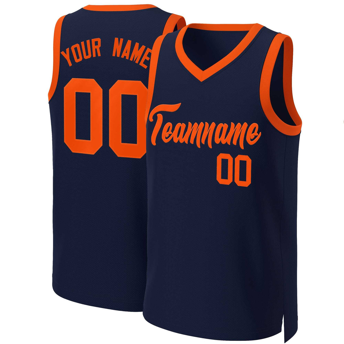 Maillot de basket-ball classique personnalisé bleu marine orange