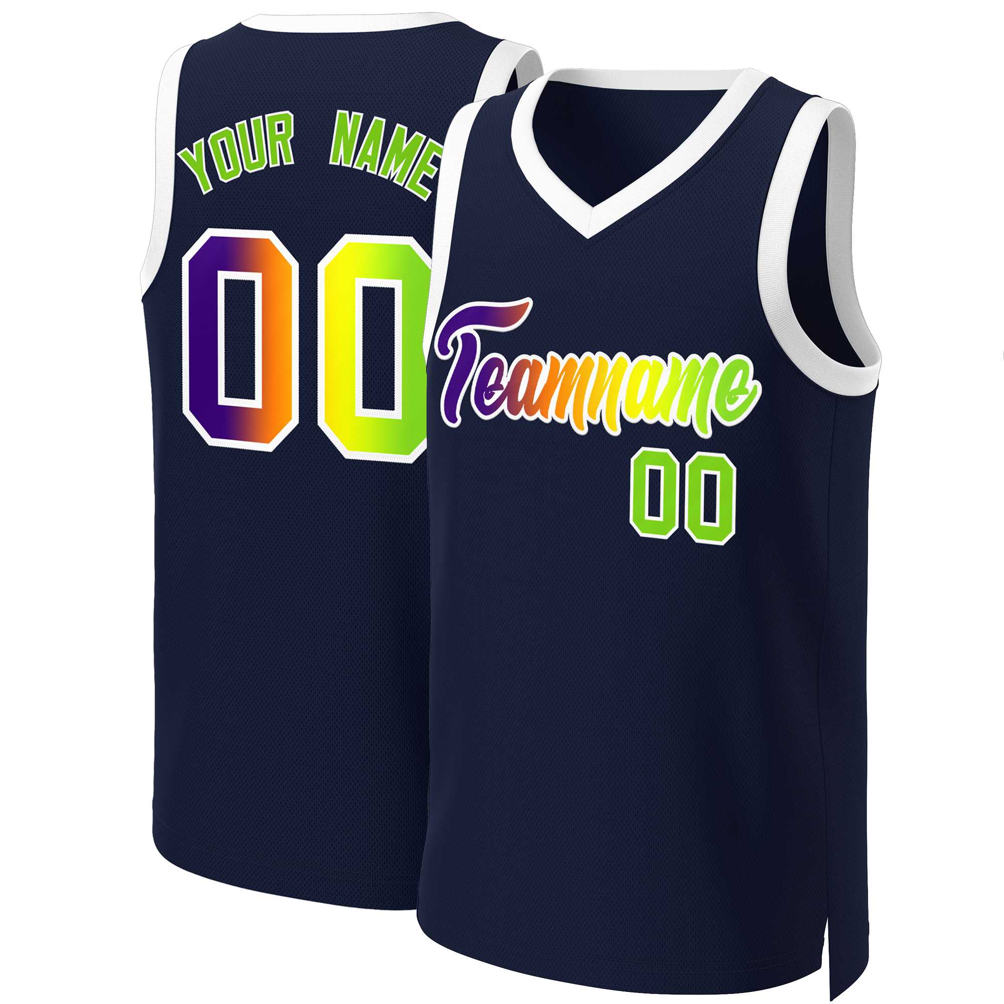 Maillot de basket-ball personnalisé bleu marine violet-blanc classique dégradé de mode