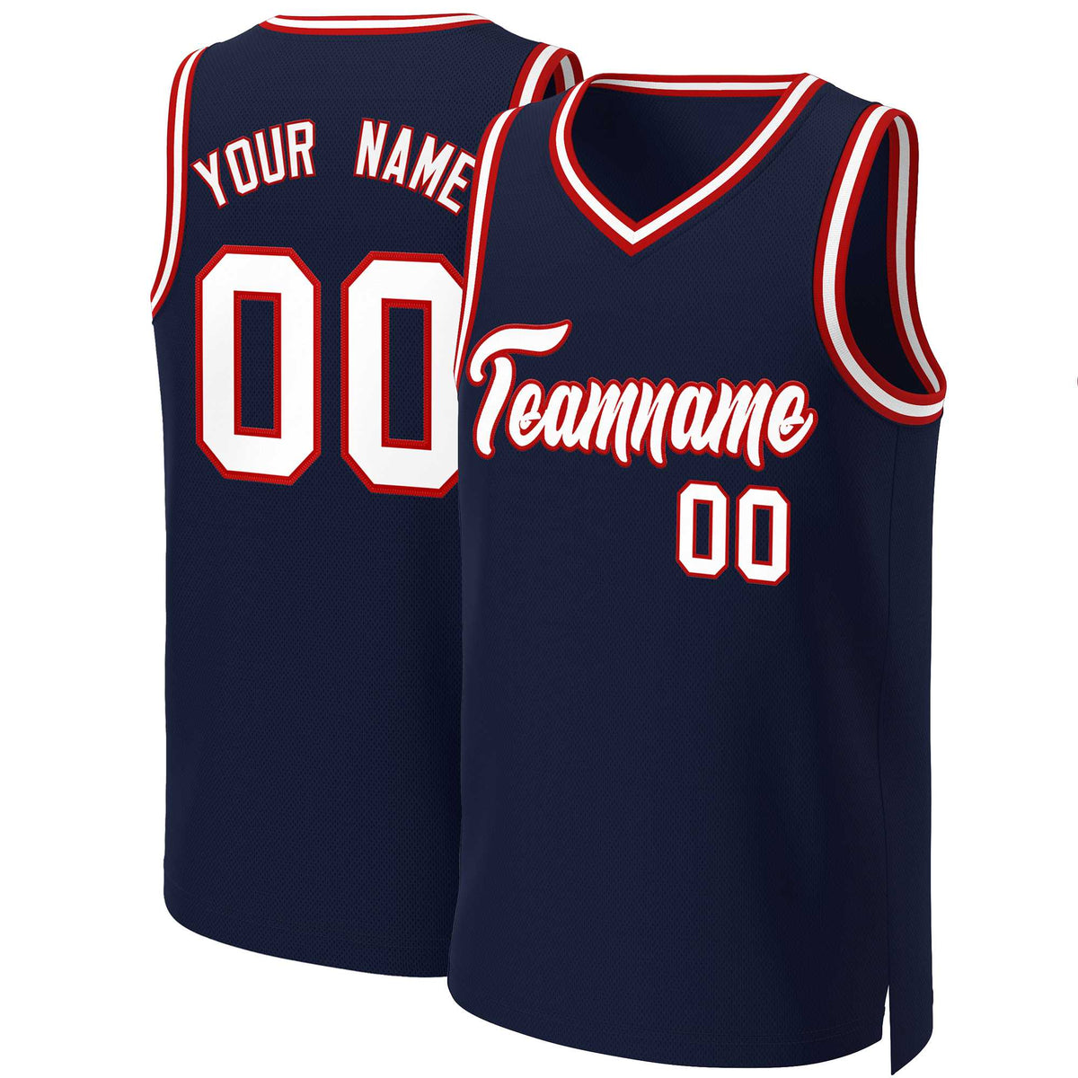 Maillot de basket-ball classique bleu marine, blanc et rouge personnalisé
