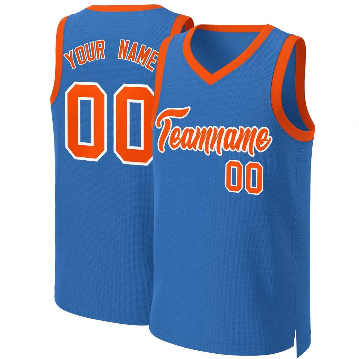 Maillot de basket-ball classique bleu orange et blanc personnalisé
