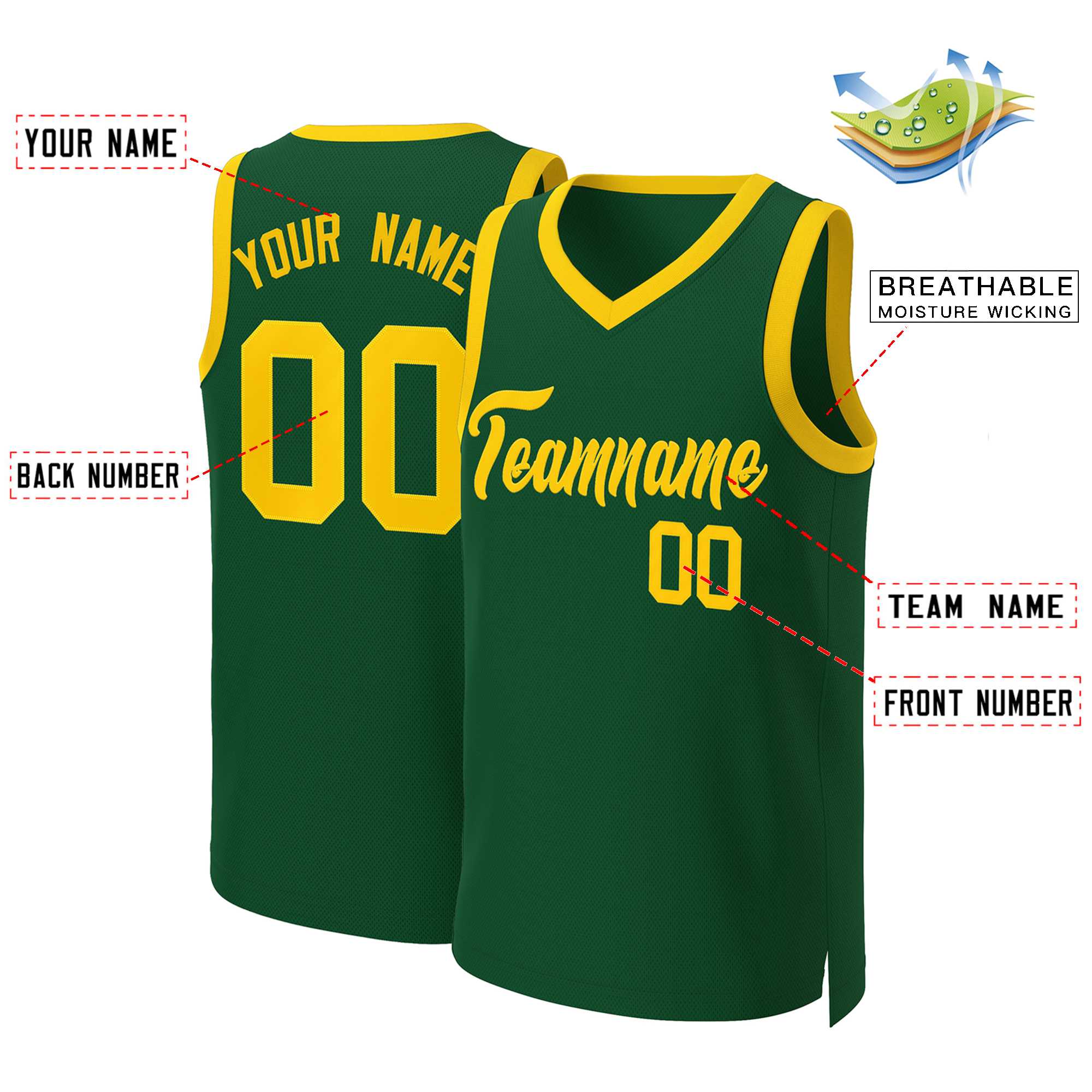 Benutzerdefiniertes Grün-Gold-Klassiker-Basketballtrikot