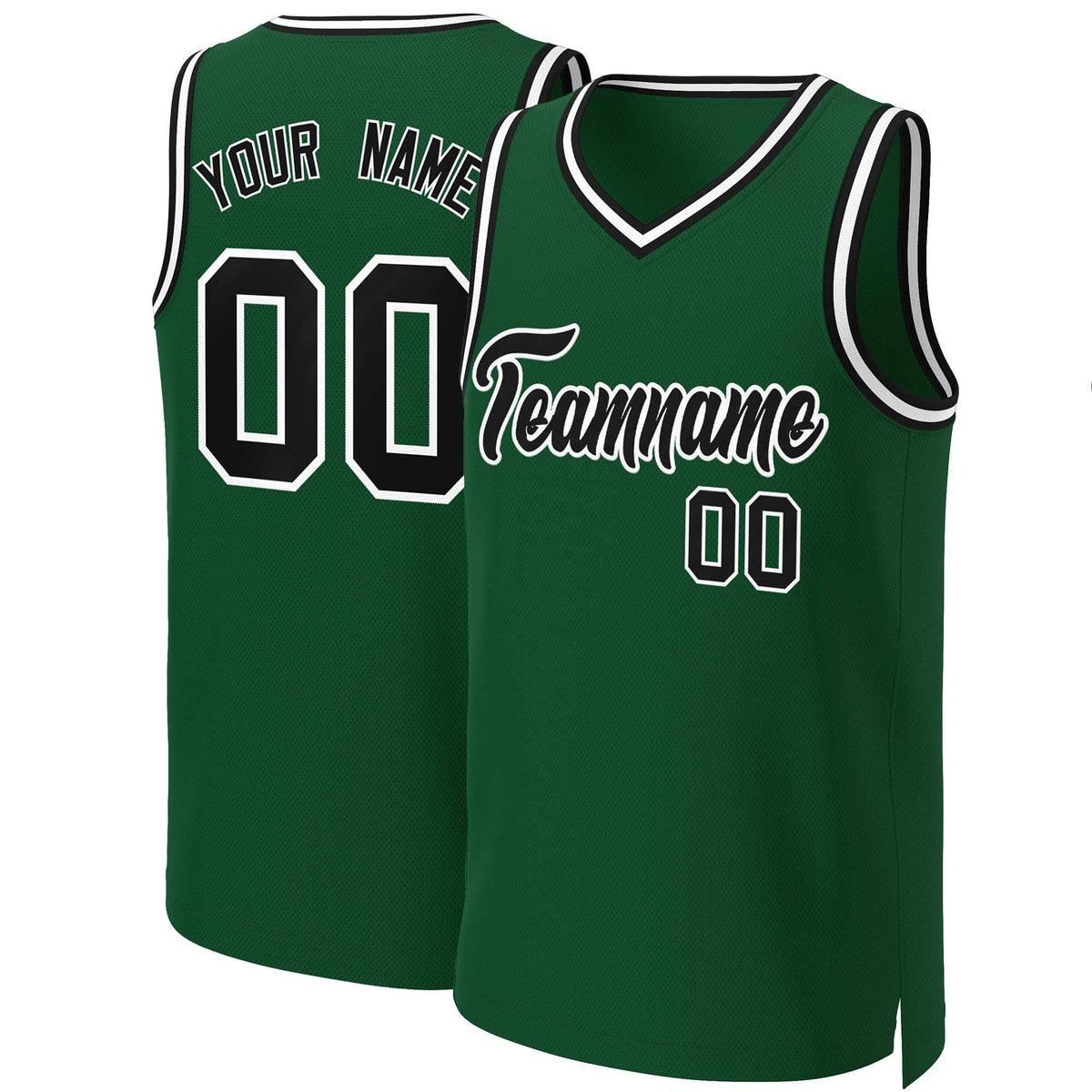 Maillot de basket-ball classique personnalisé vert noir et blanc