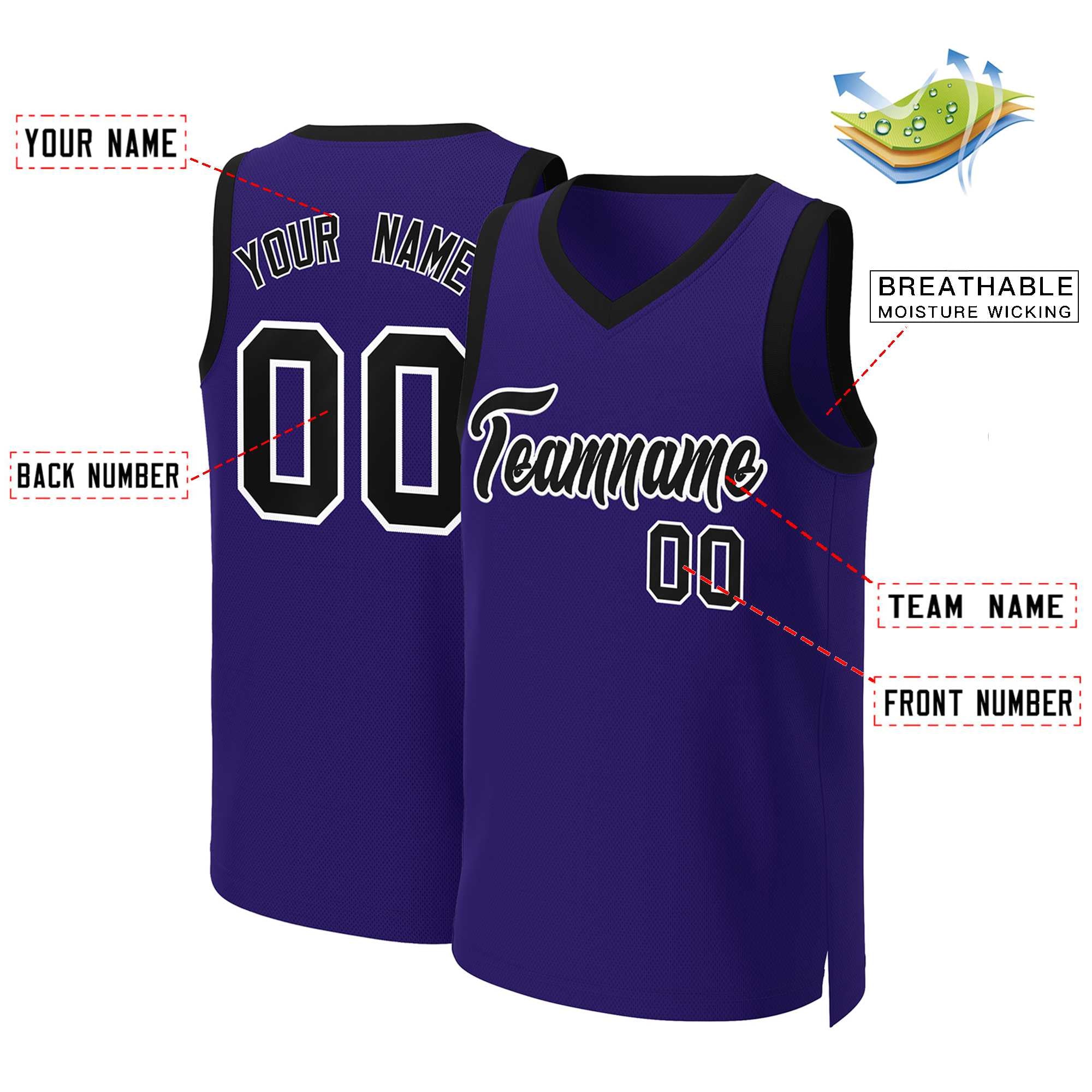 Custom Purple Black-White Classic Tops Basketball Jersey