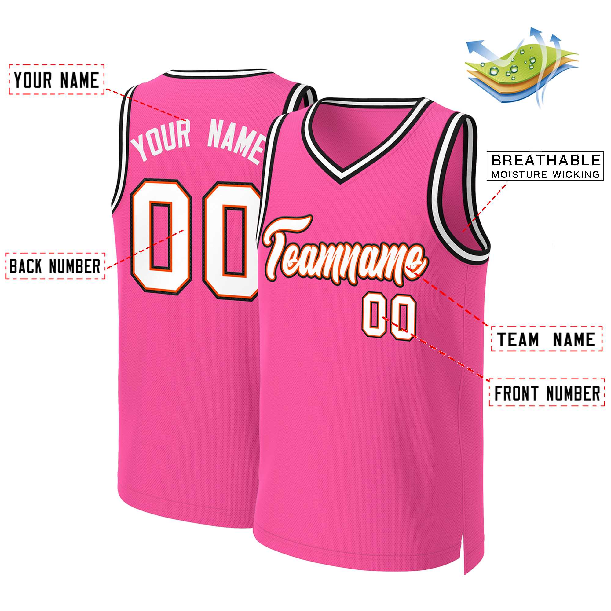 Custom Pink White-Orange Classic Tops Basketball Jersey