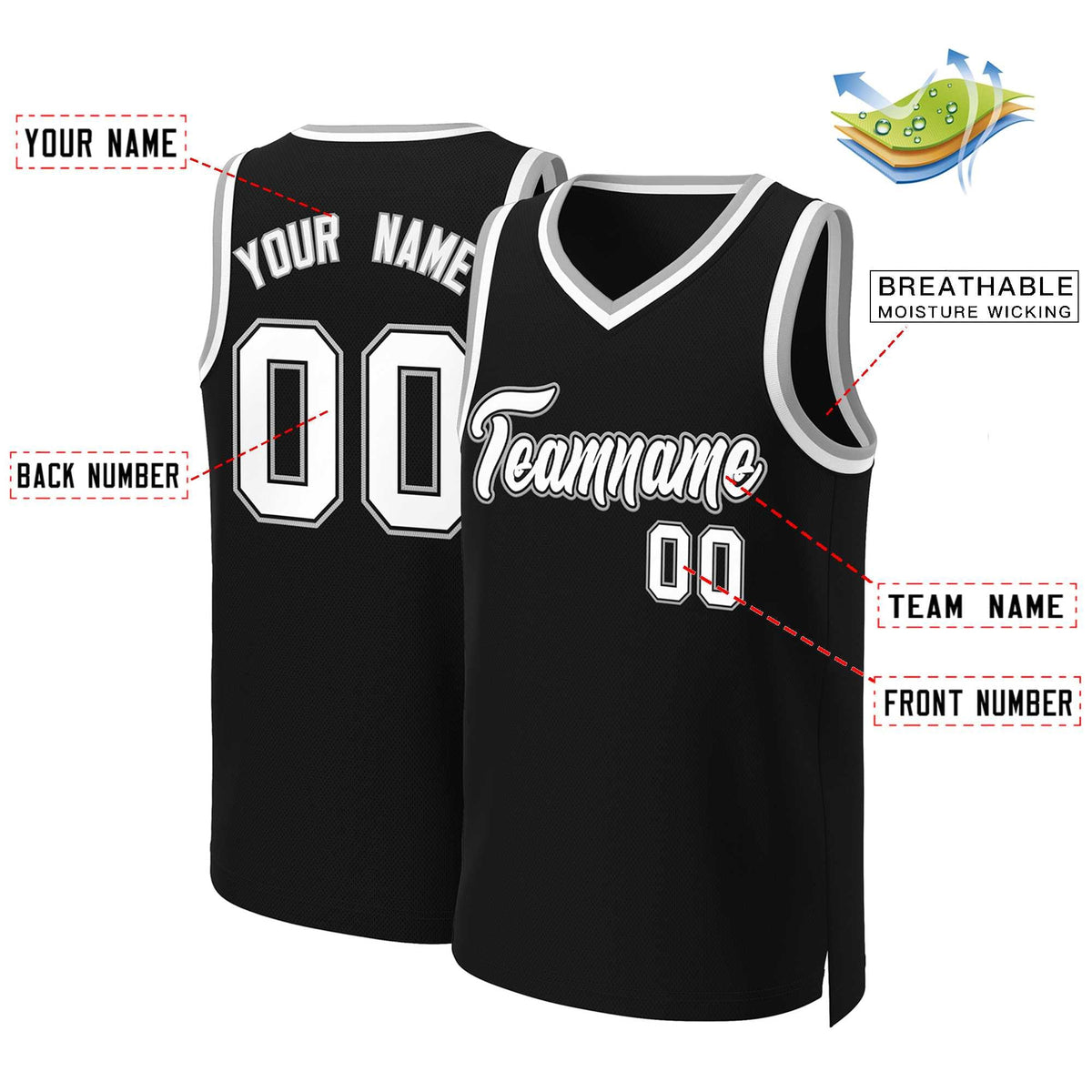 Custom Black White-Black Classic Tops Basketball Jersey