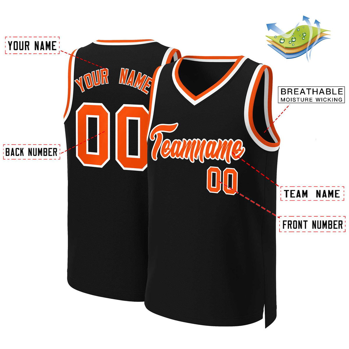 Custom Black Orange-White Classic Tops Basketball Jersey